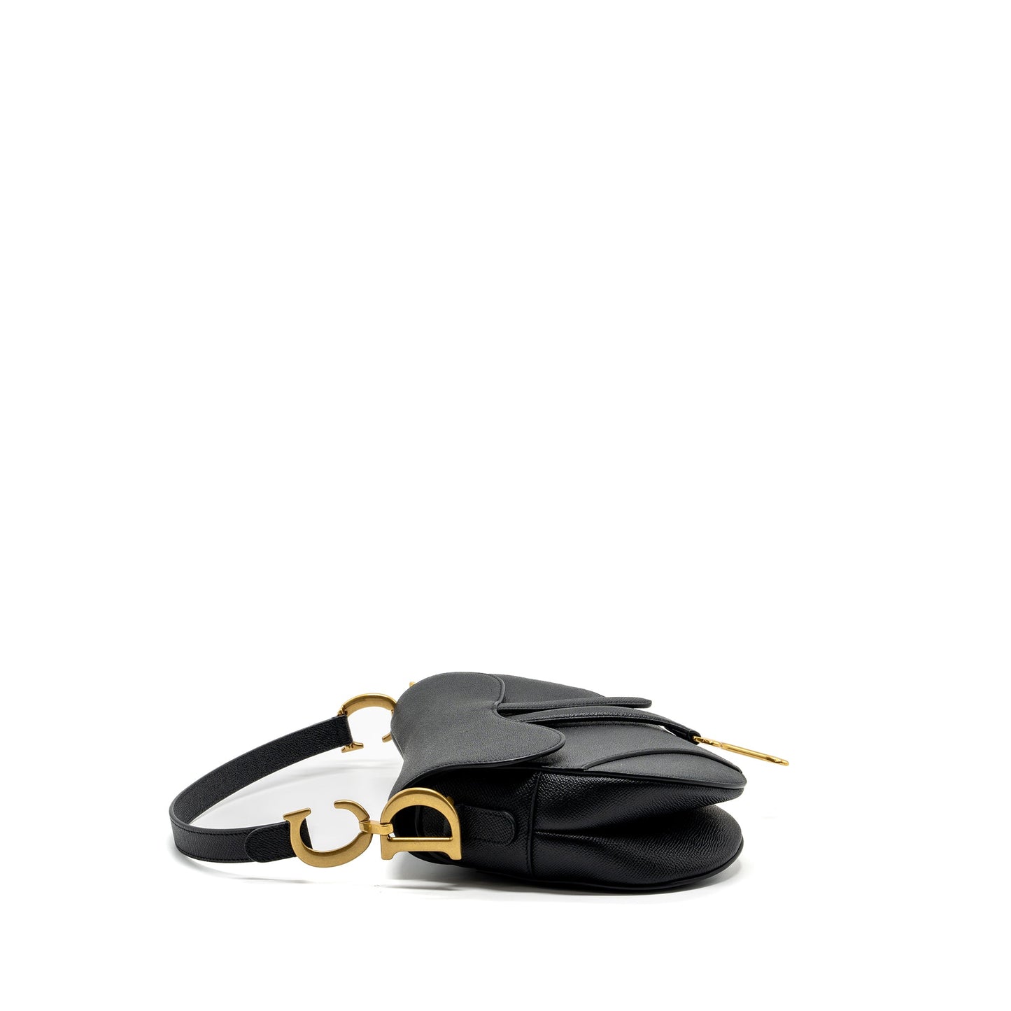 Dior medium saddle Purse with strap grained calfskin black