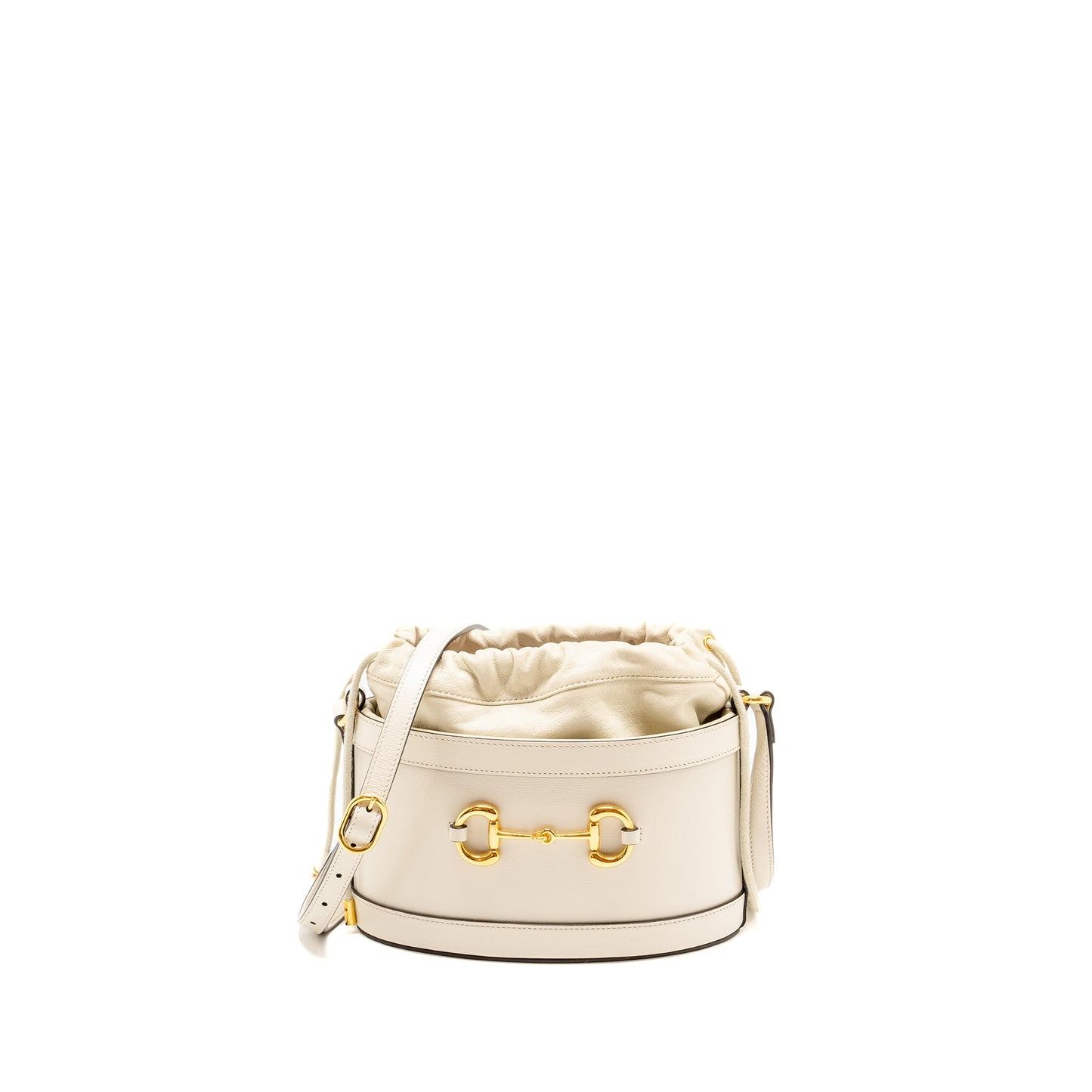 Gucci 1955 Horsebit Bucket Tote Purse Calfskin White