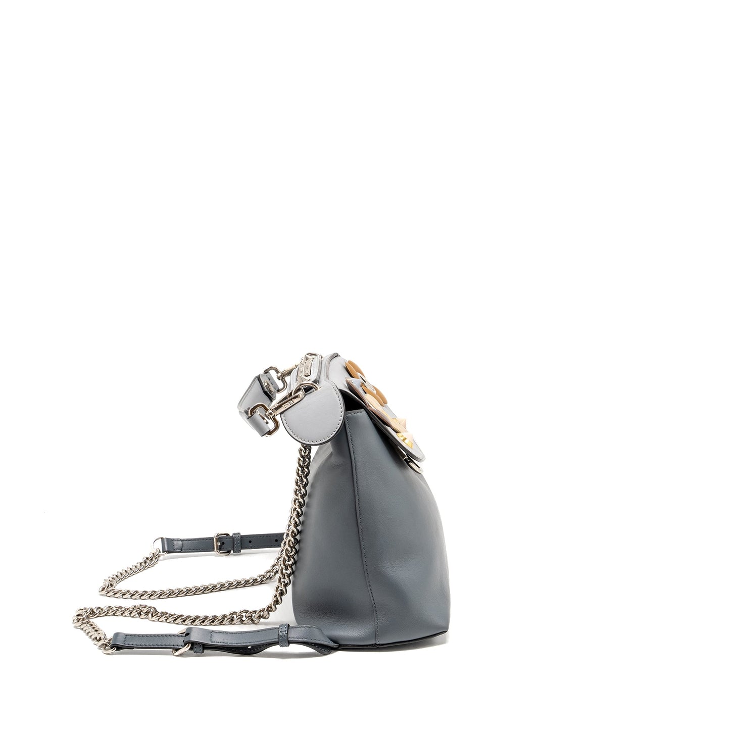 Fendi Flowerland 2 Way Mini Purse Calfskin Grey Multicolour Hardware