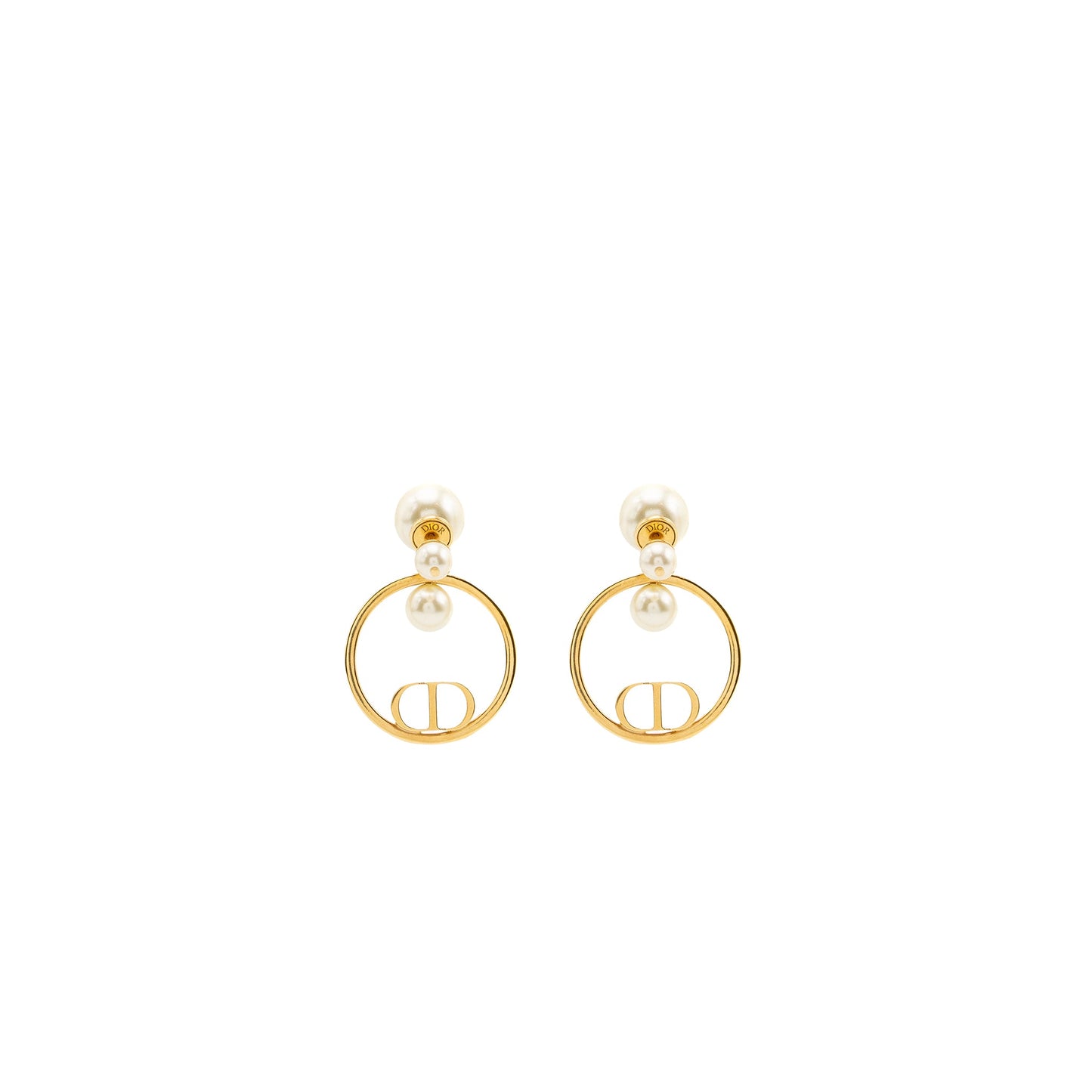 Dior pearl and round drop earrings gold tone