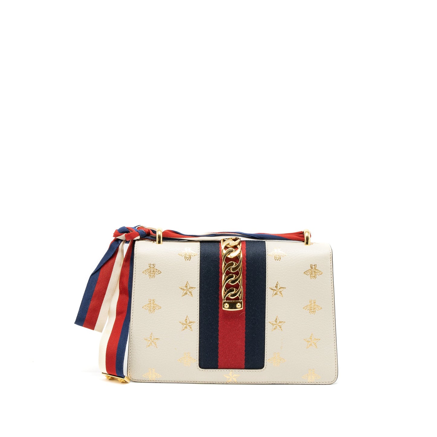 Gucci Small Sylvie Purse Bee Printed Calfskin White