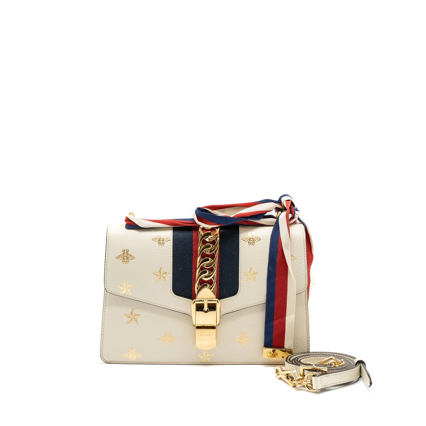 Gucci Small Sylvie Purse Bee Printed Calfskin White