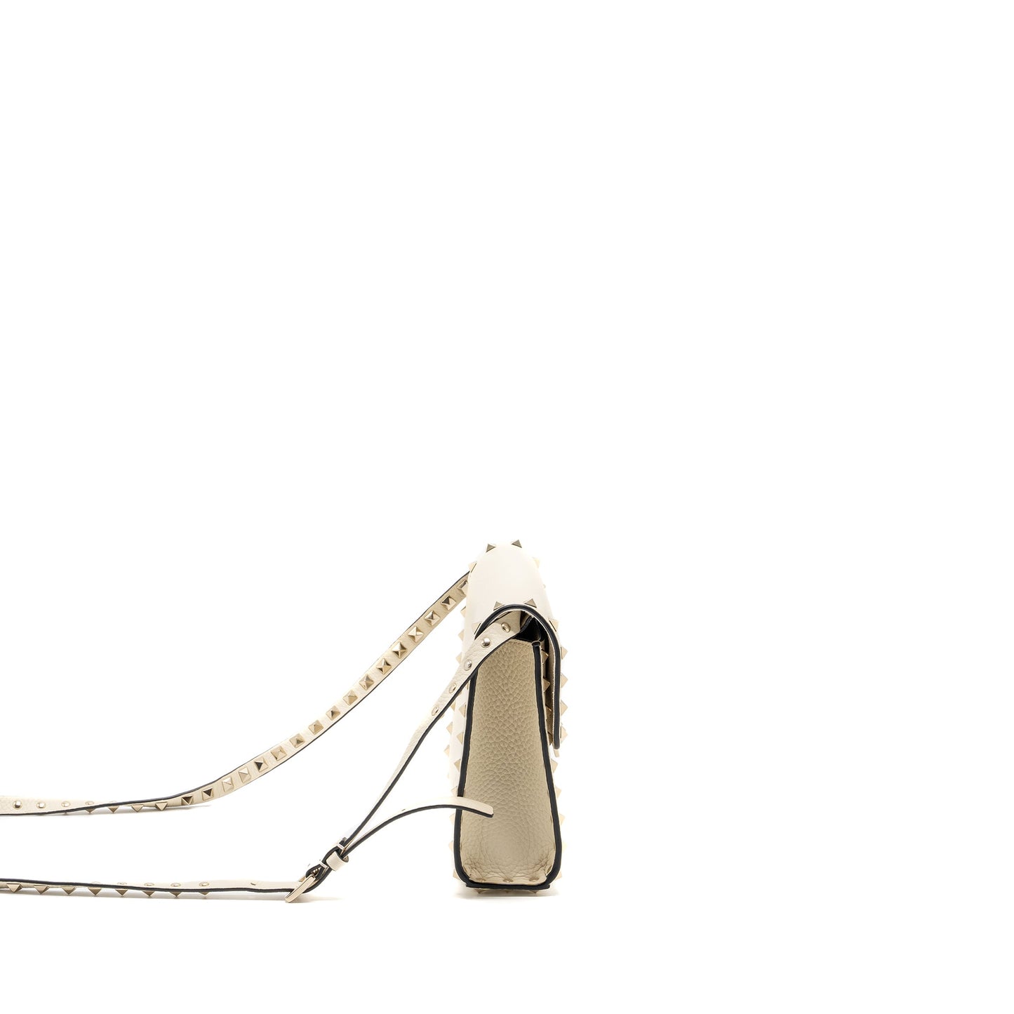 Valentino Small Rockstud Crossbody Purse Grained Calfskin Light Ivory