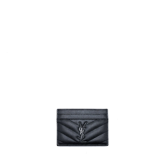 Saint Laurent/ Cassandre Matelasse Card Case in Grain Depoudre Embossed Calfskin Black with Black Hardware
