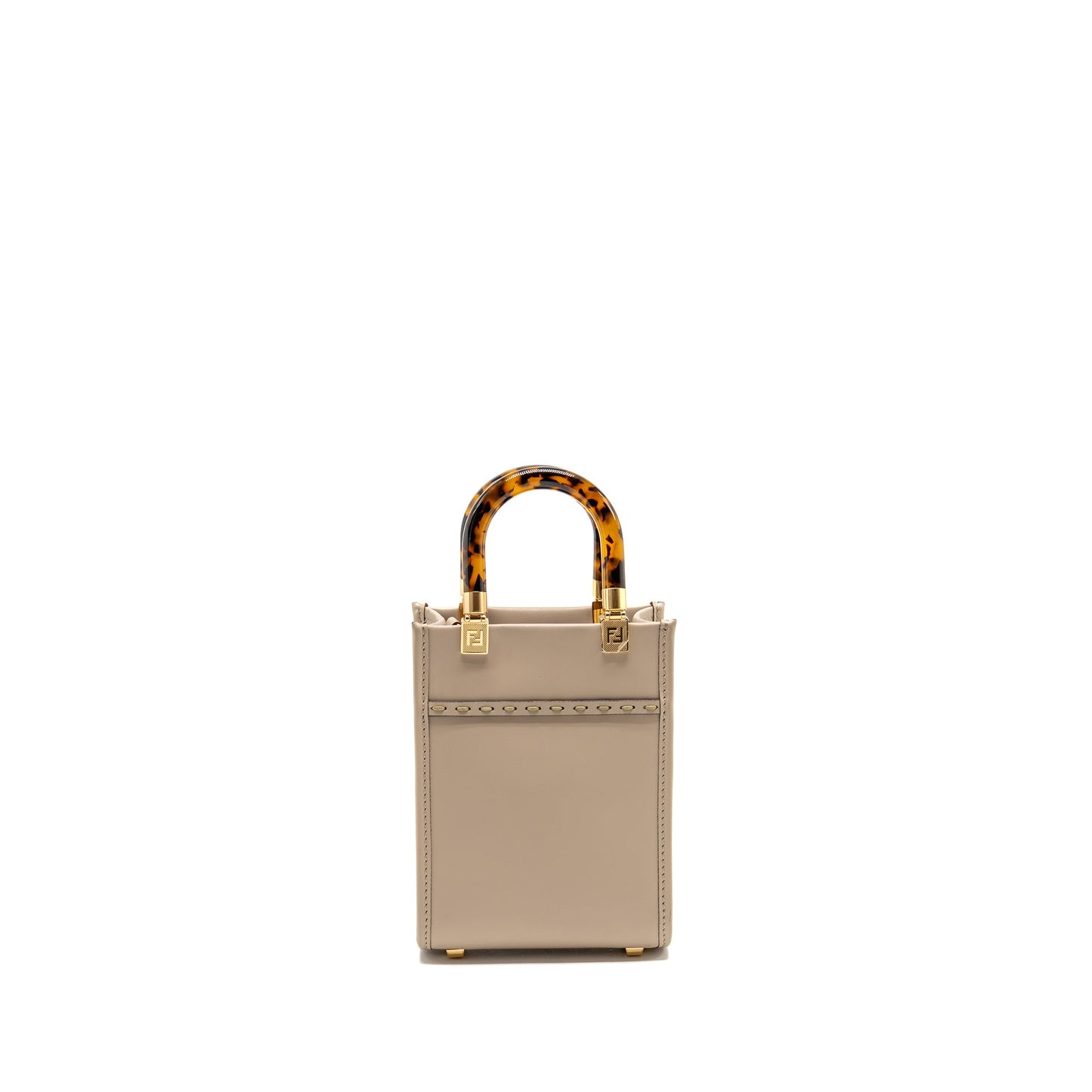 Fendi Mini Sunshine Shopper/Tote Purse Leather Light Grey
