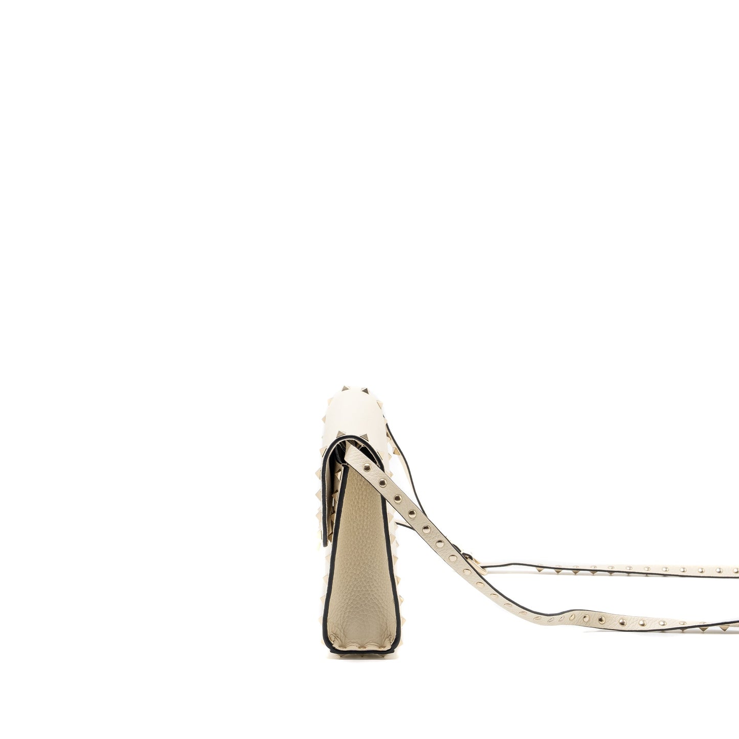 Valentino Small Rockstud Crossbody Purse Grained Calfskin Light Ivory