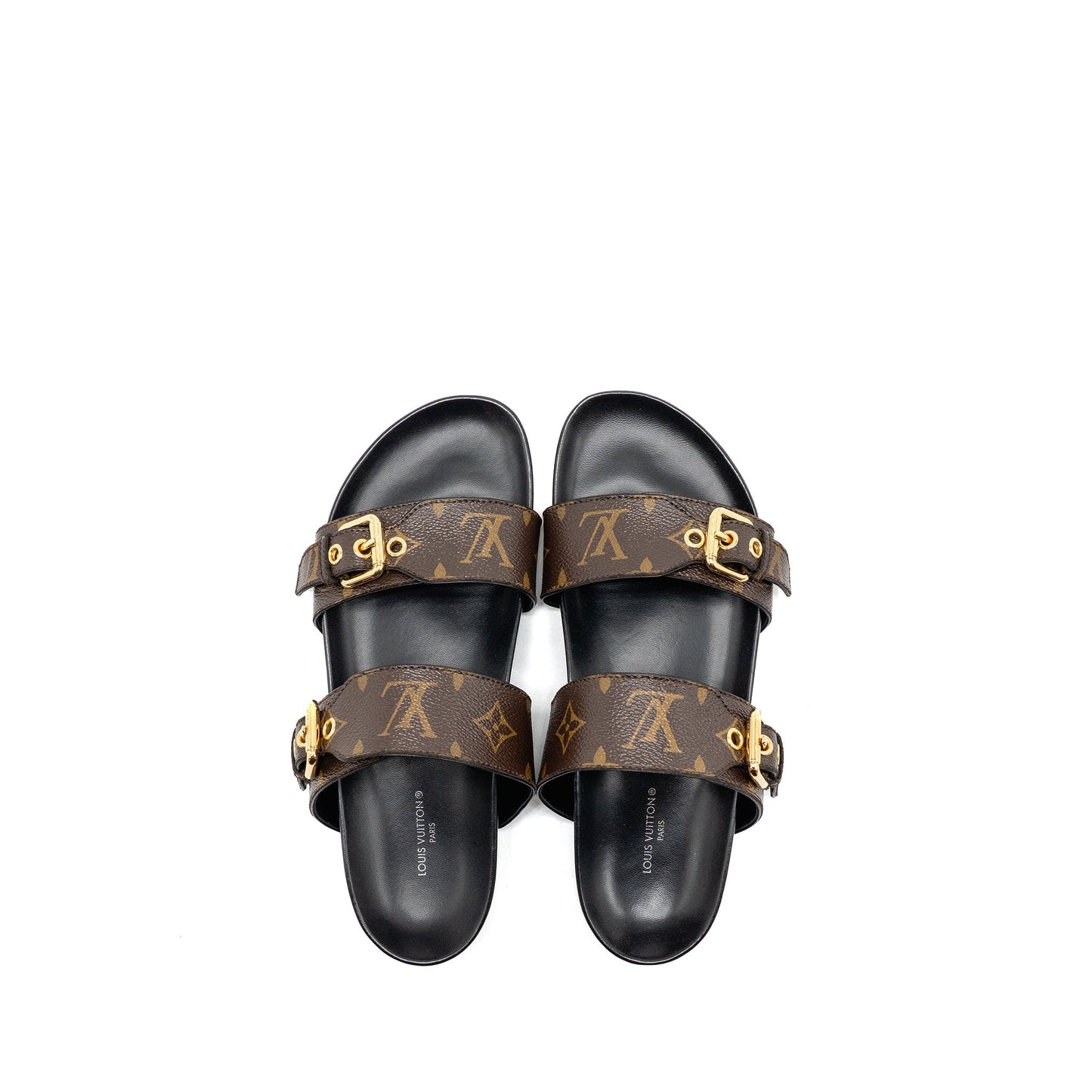 Louis Vuitton Size 38 Bom Dia Flat Comfort Mule Patent Monogram Canvas Cacao Brown