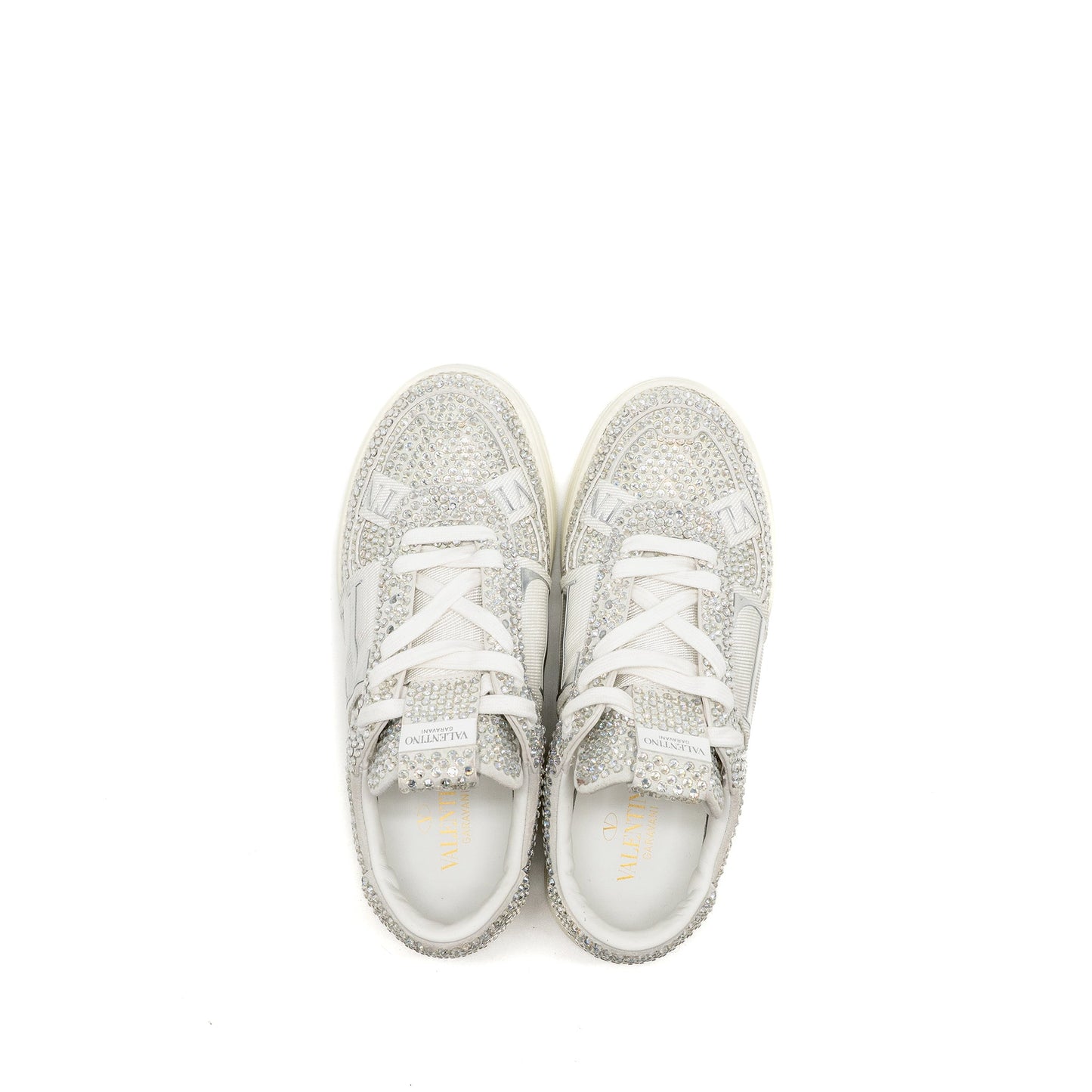 Valentino Size 37.5 Crystal-embellished Sneaker Calfskin White/Silver