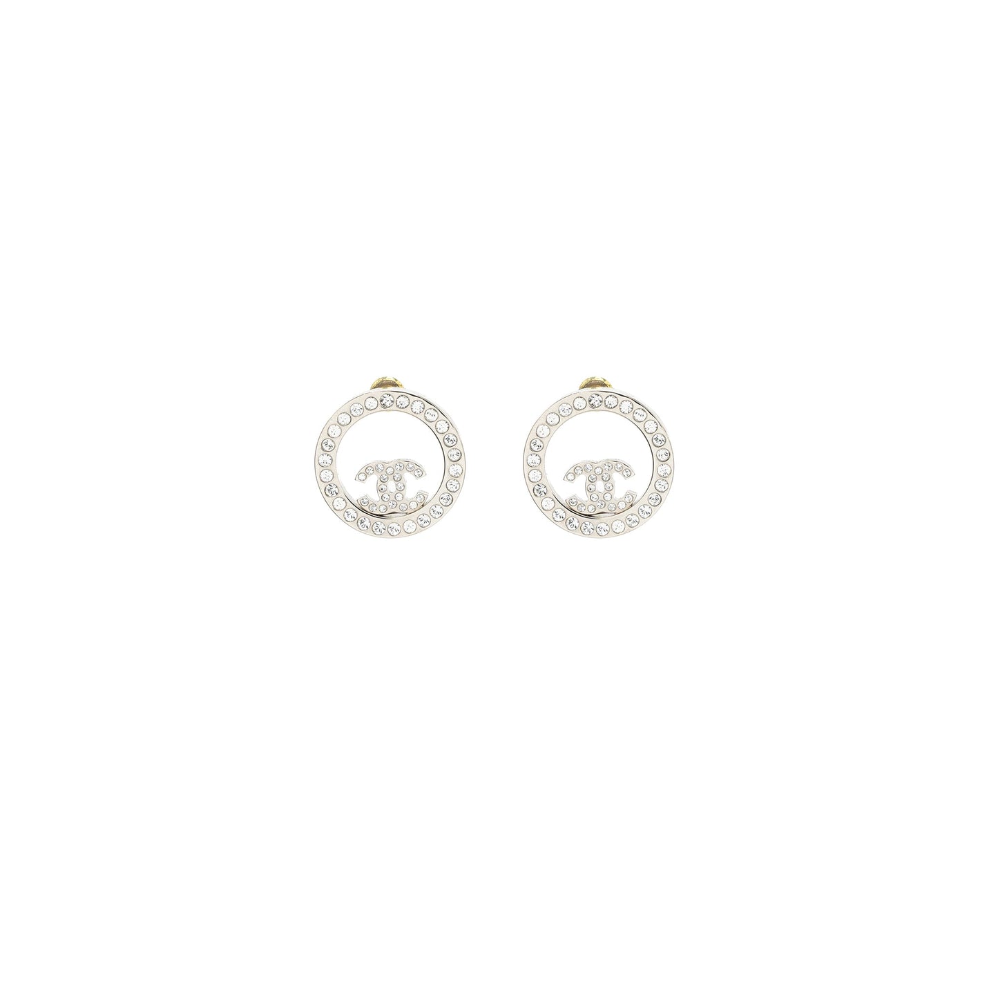 Chanel Round CC Logo Earrings Crystal SHW