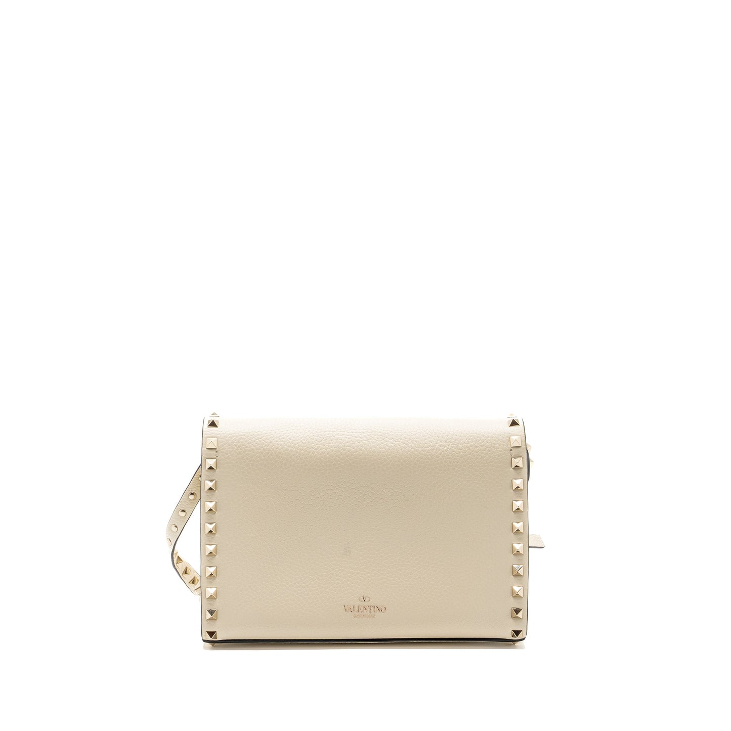 Valentino Small Rockstud Crossbody Purse Grained Calfskin Light Ivory