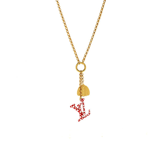 Louis Vuitton x Yayoi Kusama Infinity Dots with Pumpkin Charm Necklace, Bracelet, Earrings Red Gold Tone (Sell in a set)