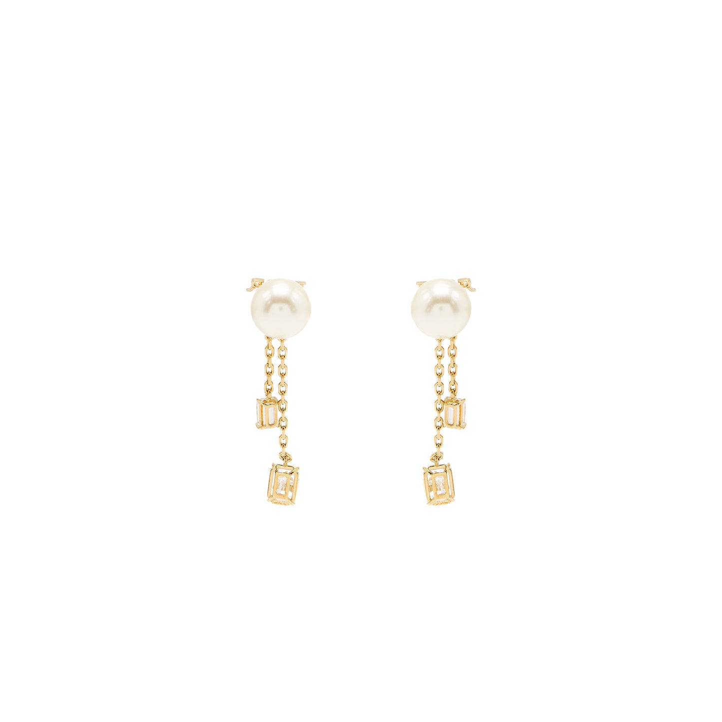 Dior Crystal Dropped Pearl Earrings Gold Tone