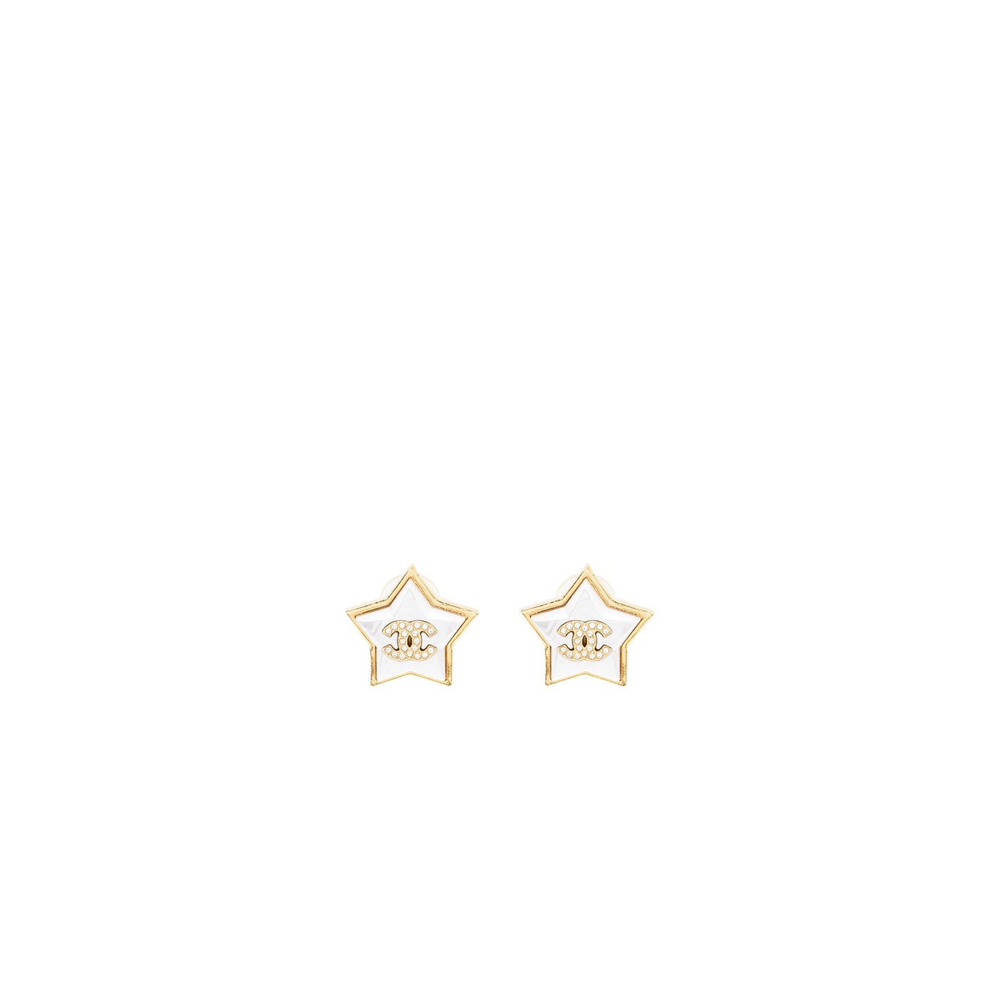 Chanel star and cc logo ear clips ivory and gold tone