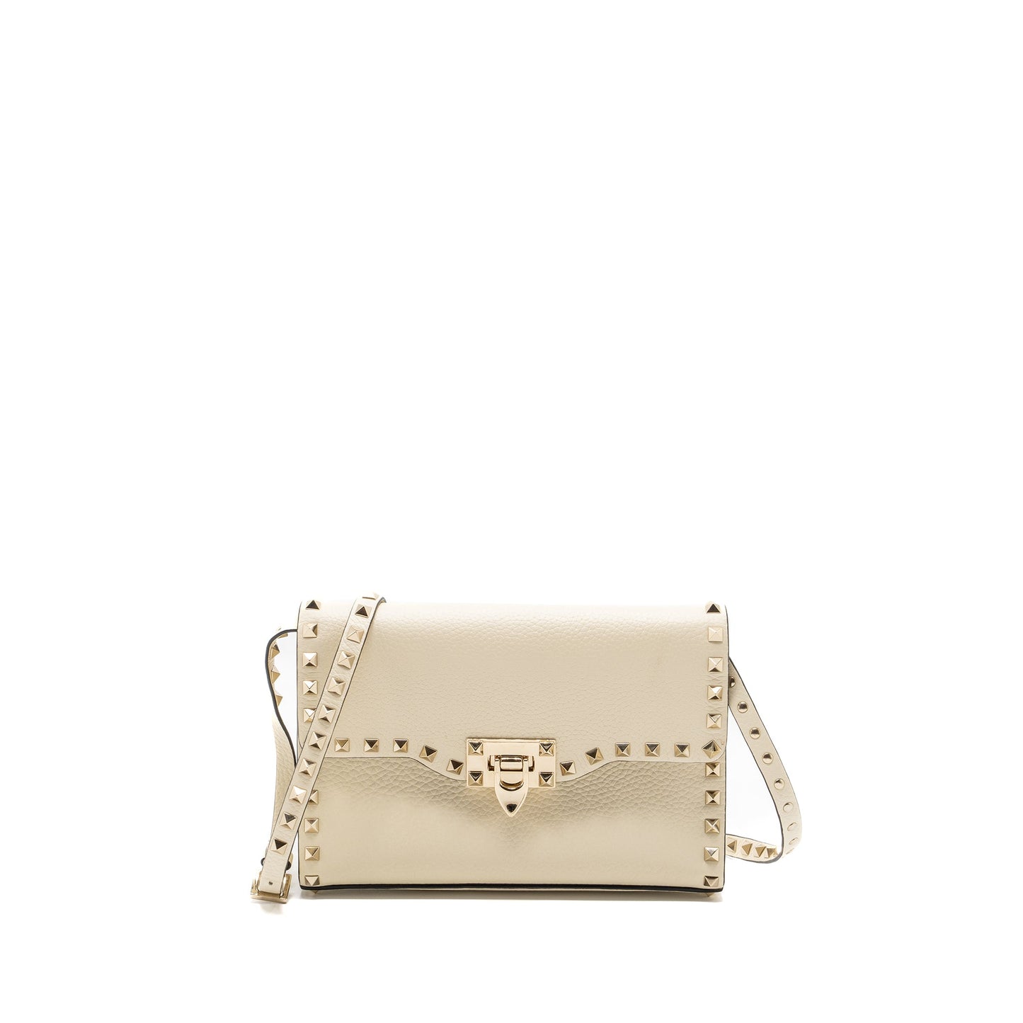 Valentino Small Rockstud Crossbody Purse Grained Calfskin Light Ivory