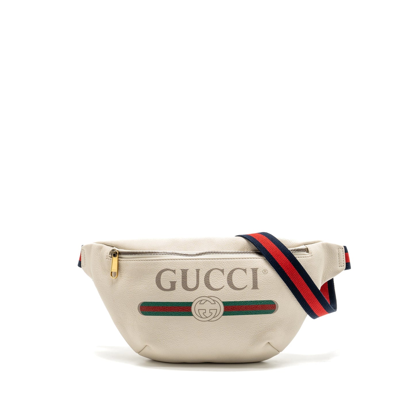 Gucci Logo Print Belt Purse Calfskin White