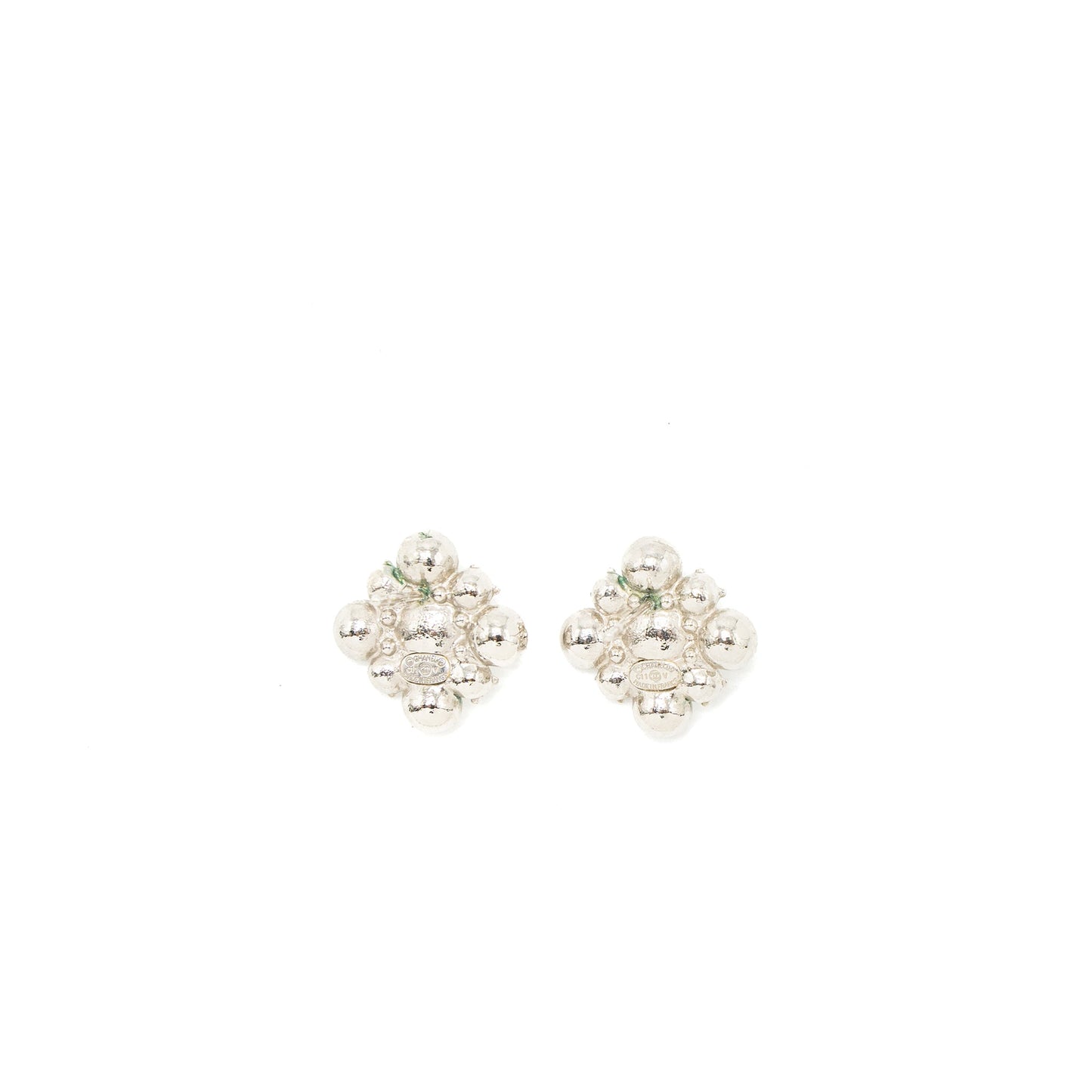 Chanel Quilted Earring Crystal Silver Tone