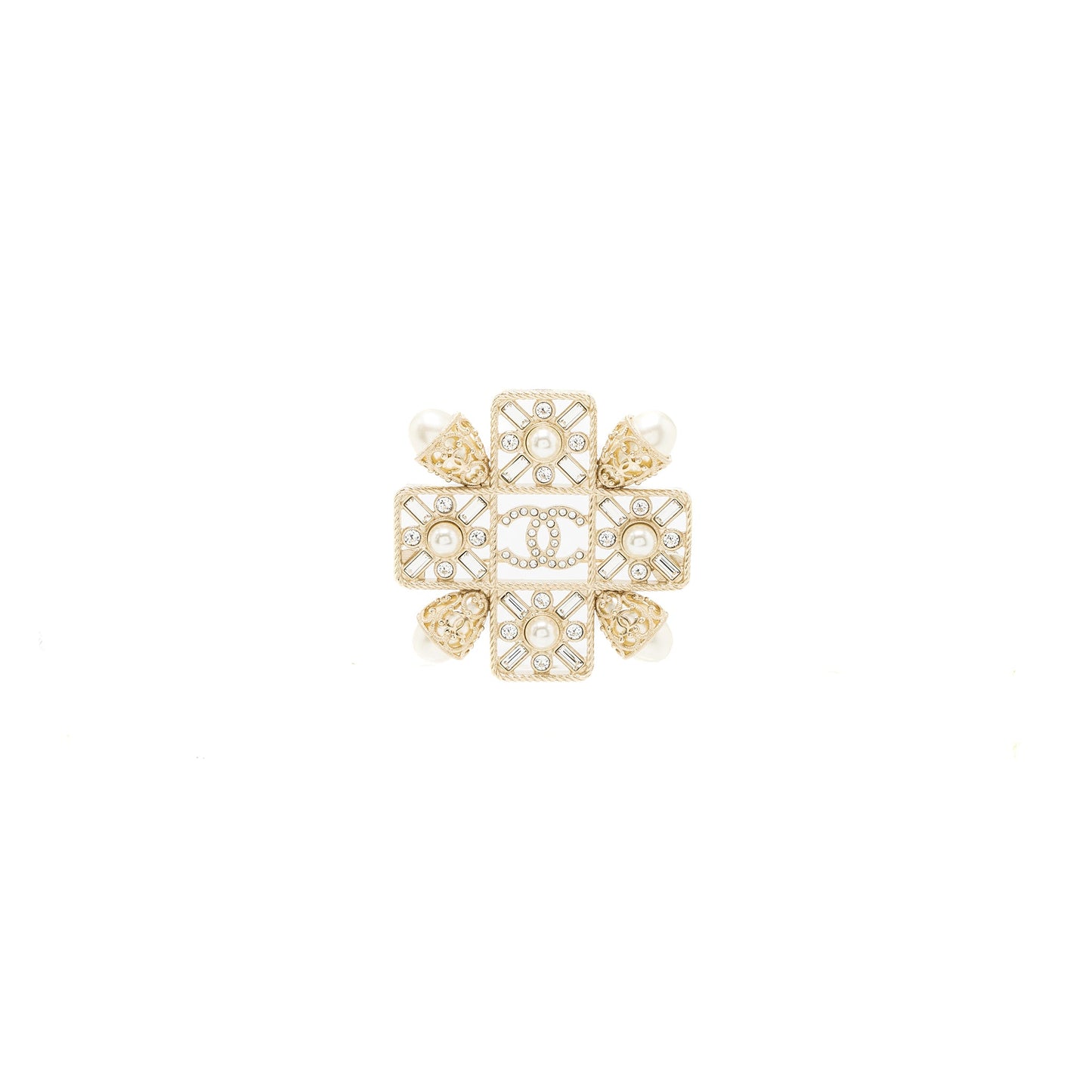 Chanel CC Logo Square Brooch With Pearl / Crystal LGHW