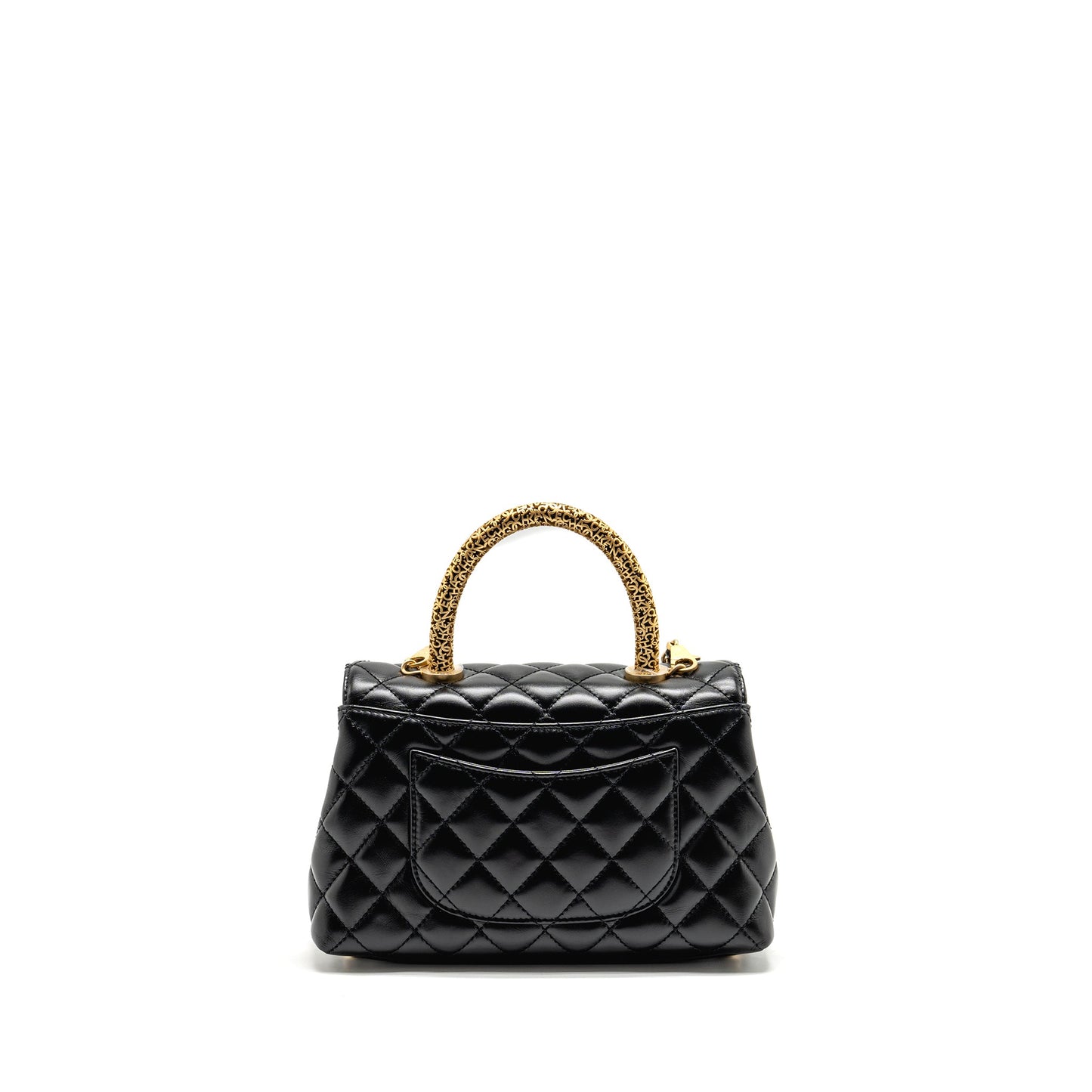 Chanel Detailed Metal Handle Small Coco Handle Flap Bag Calfskin Black GHW (Microchip)