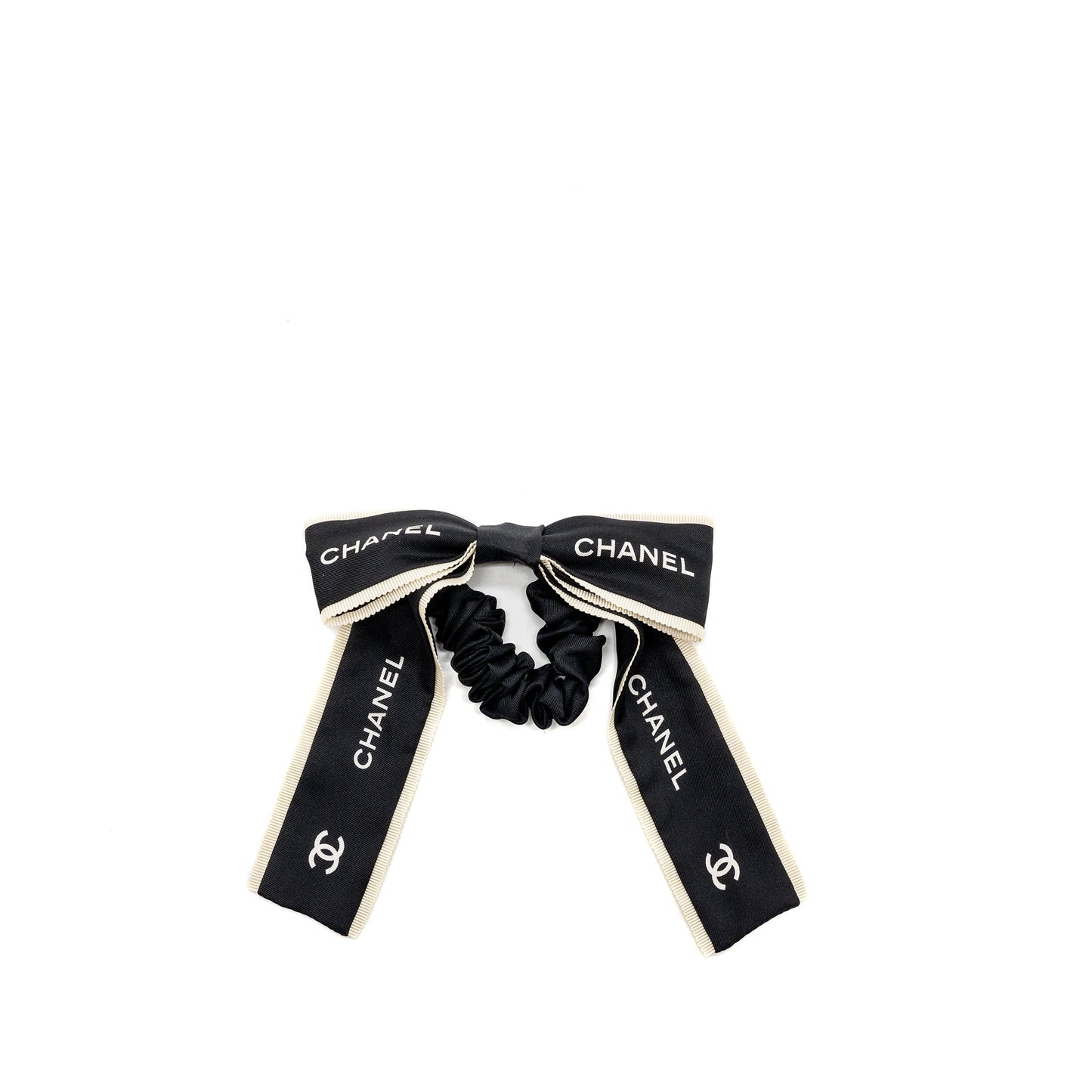 Chanel Hair Tie silk twill Black / White