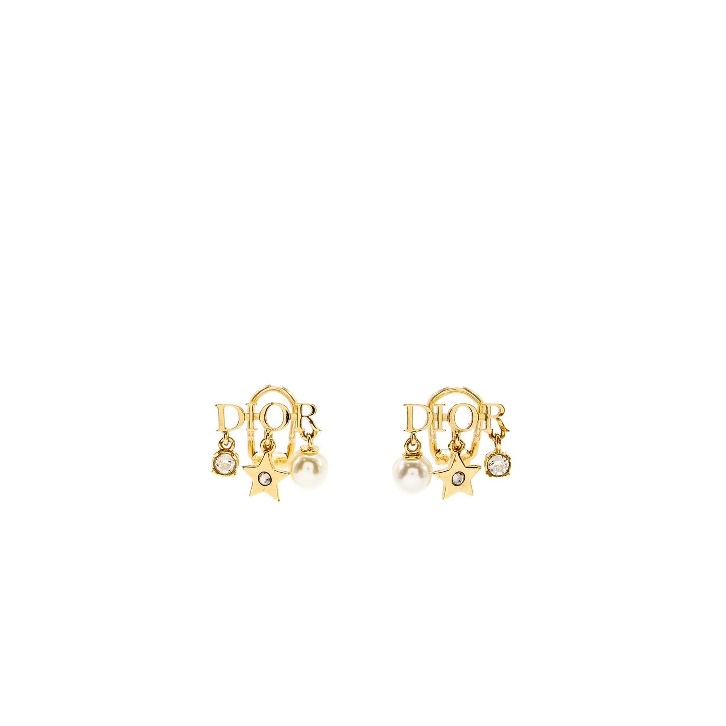 Dior Logo Ear Clips Pearl Gold Tone