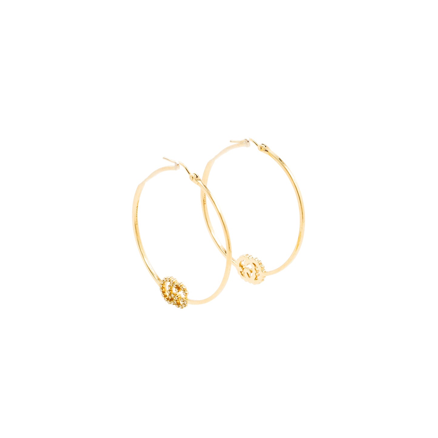 Gucci Logo Large Running Hoop Earrings 18K Yellow Gold/Diamonds