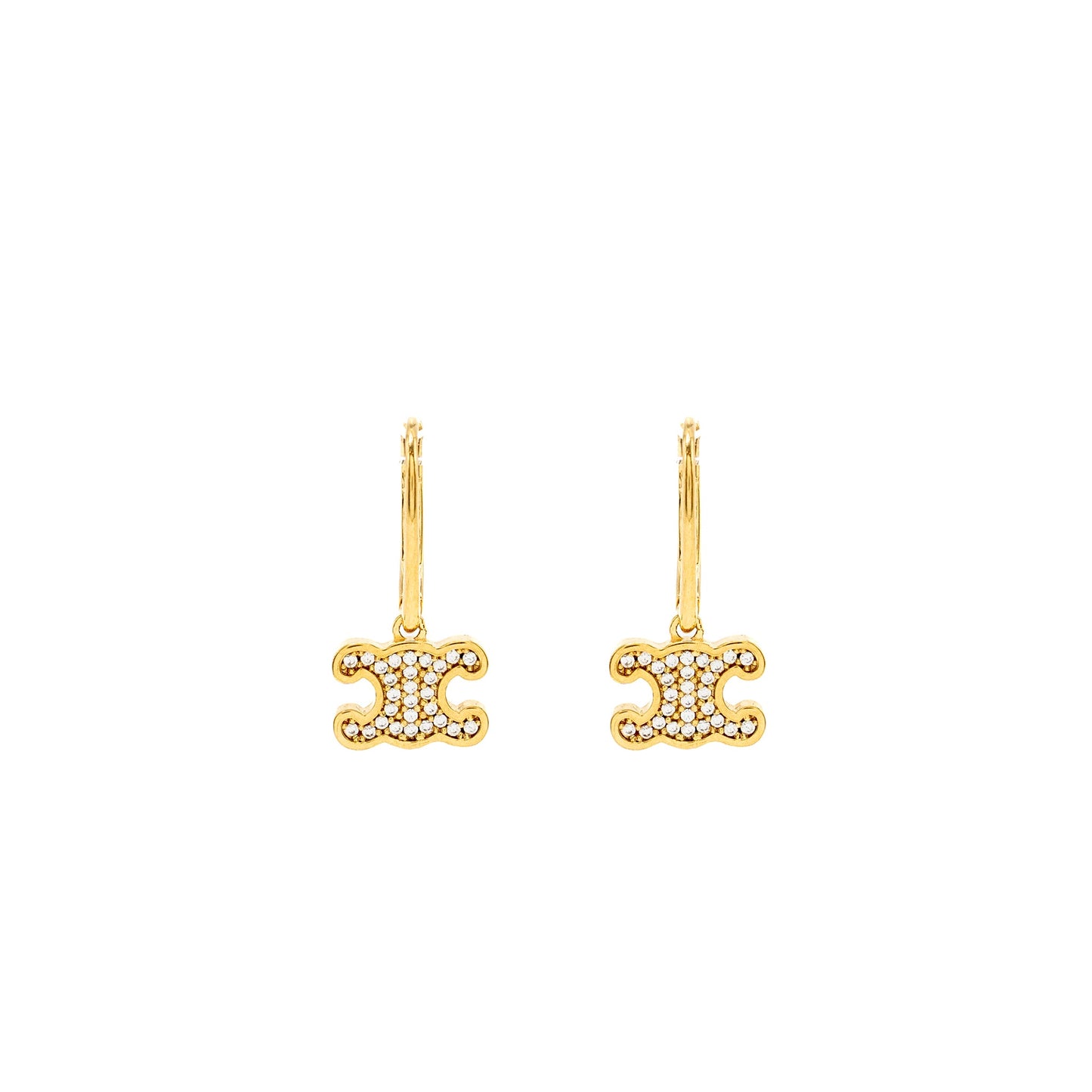 Celine TRIOMPHE RHINESTONE EARRINGS BRASS FINISH CRYSTALS
