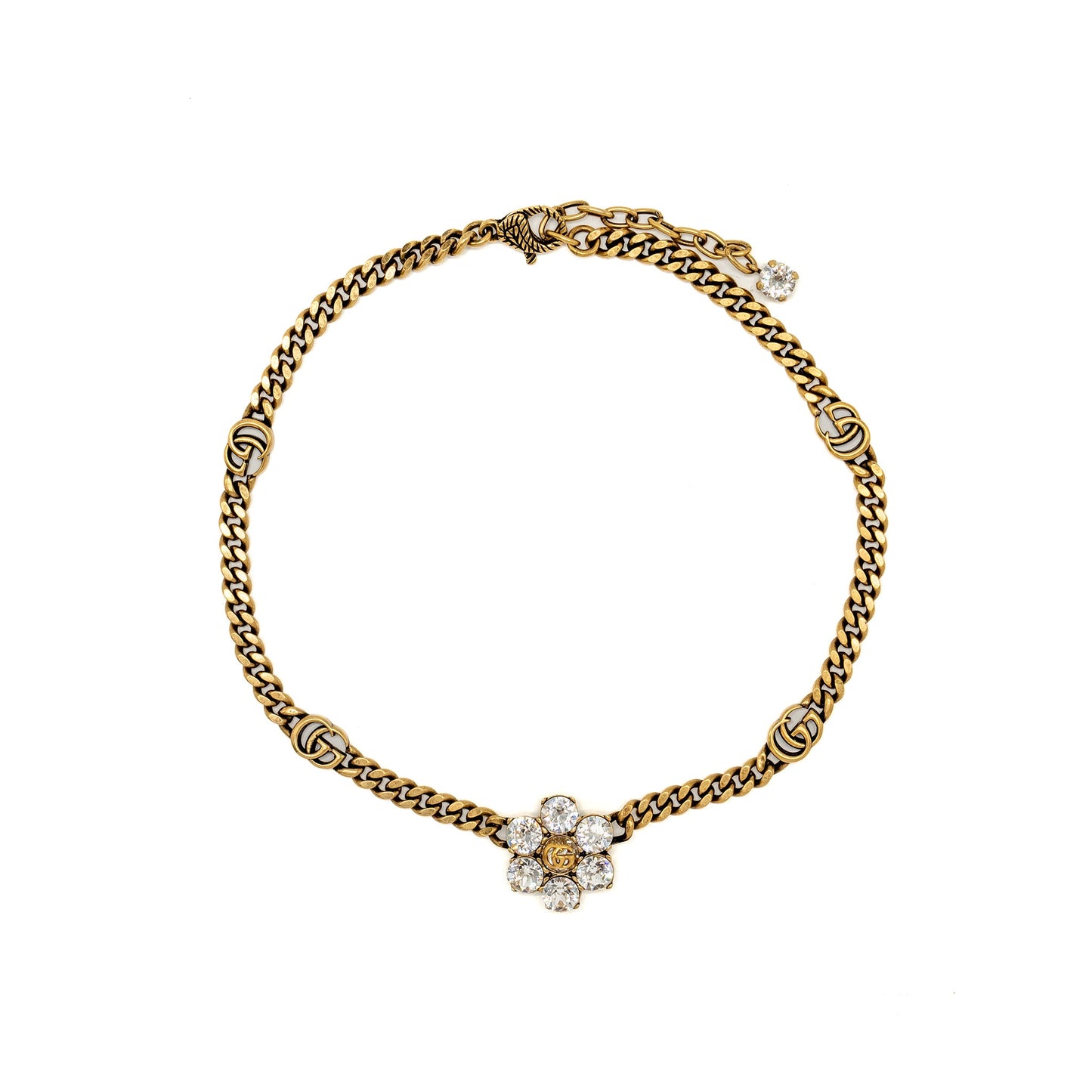 Gucci Crystal Double G Necklace Metal Aged Gold