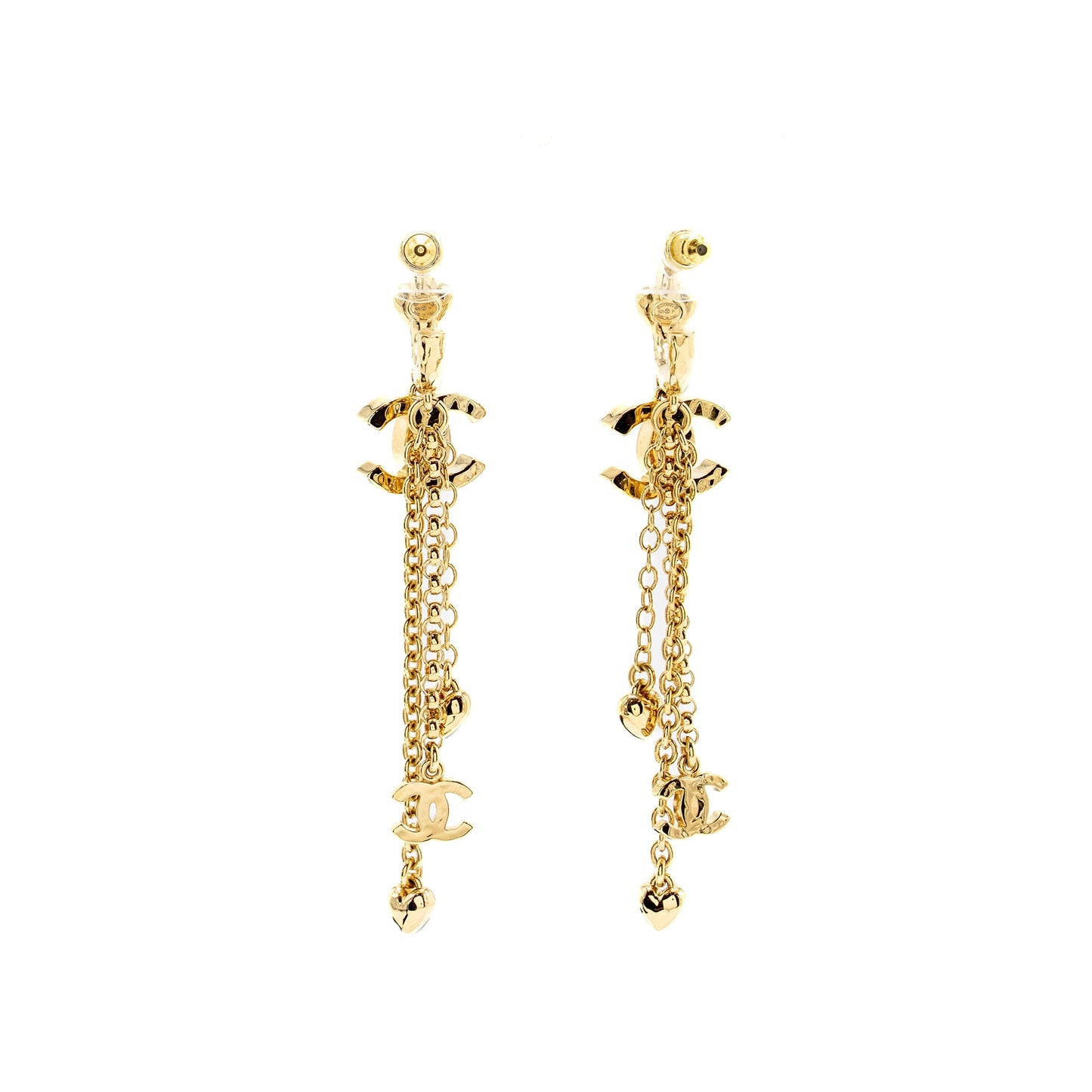 Chanel CC Logo/Heart dropped earrings light gold tone