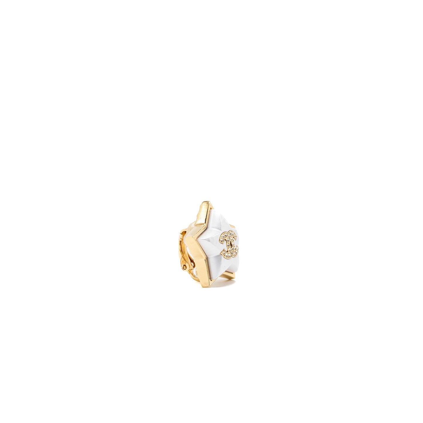 Chanel star and cc logo ear clips ivory and gold tone