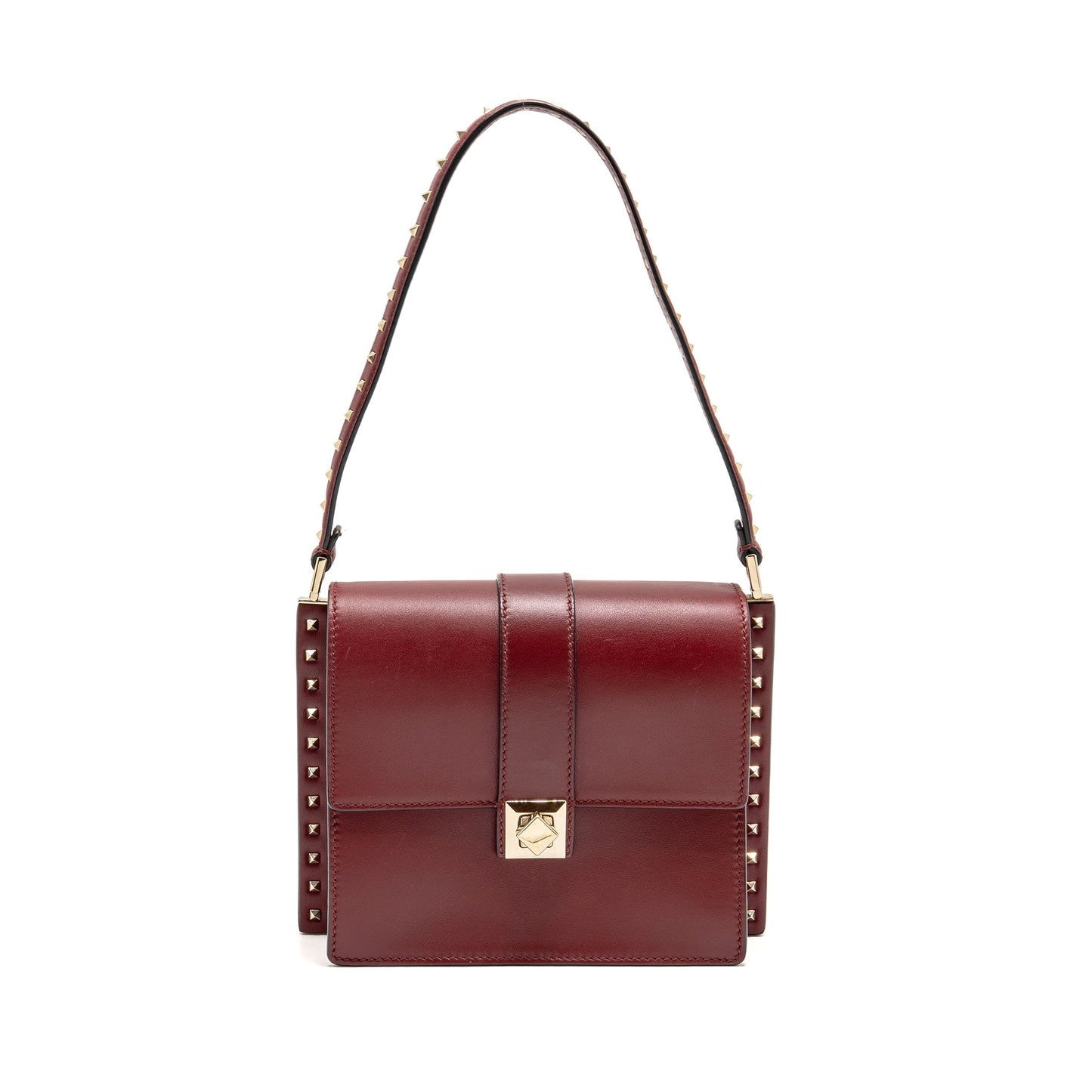 Valentino Garavani Rockstud Flap Purse Calfskin Red