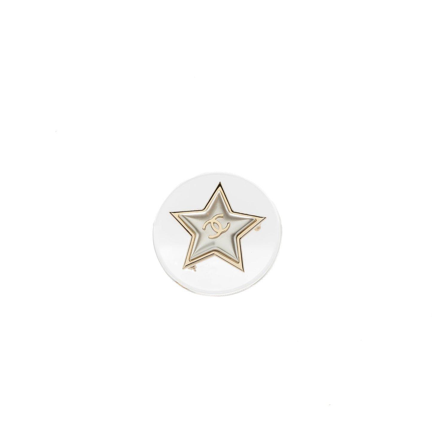 Chanel Star Brooch Crystal Light Gold Tone