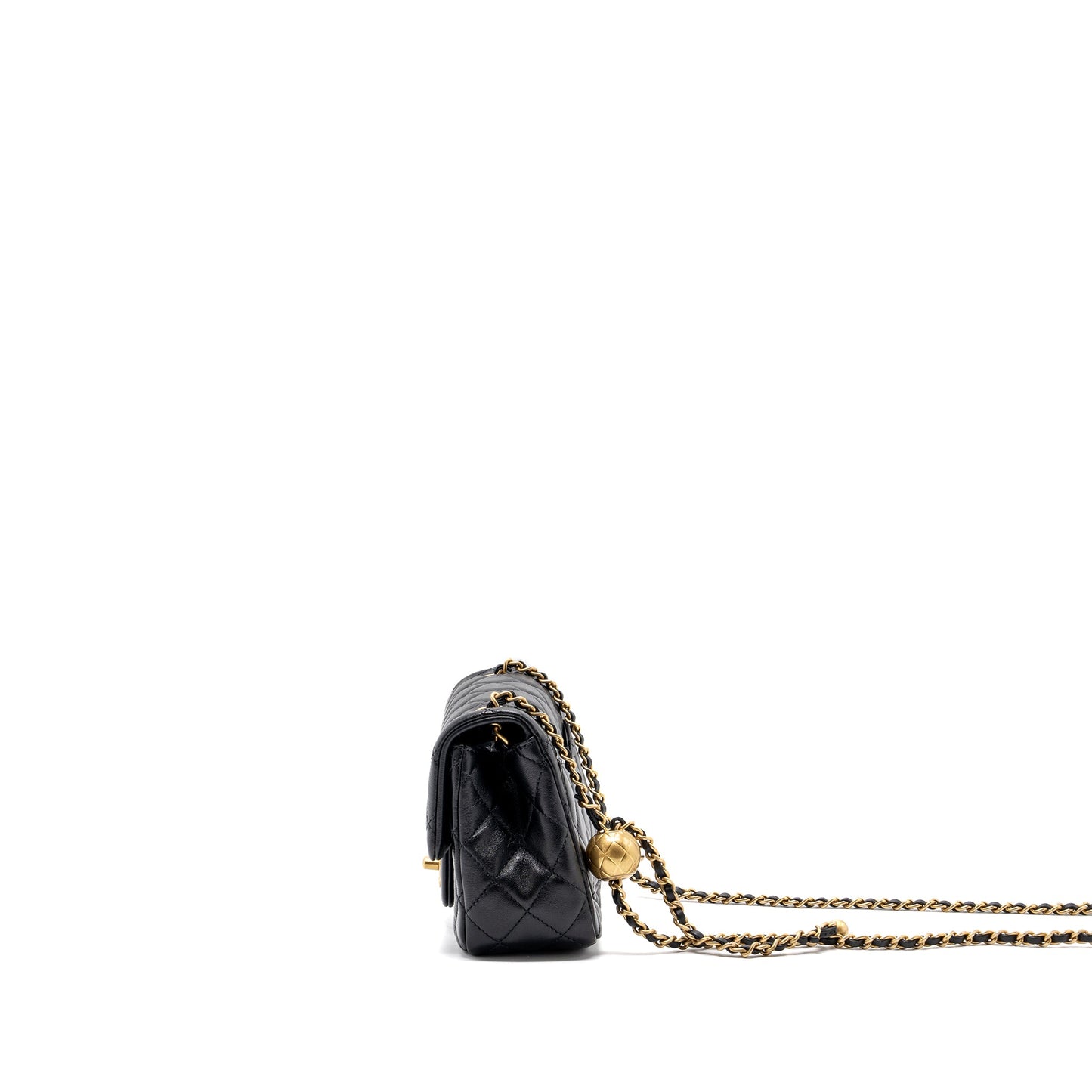Chanel Pearl Crush Mini Square Flap Bag Lambskin Black GHW(Microchip)