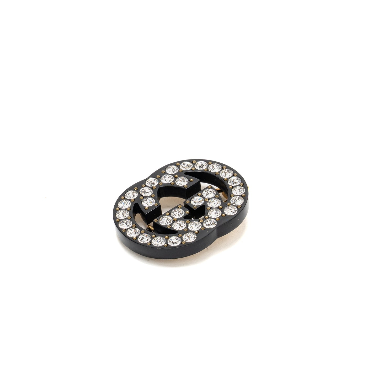 Gucci Logo Crystal Hair Clip Black