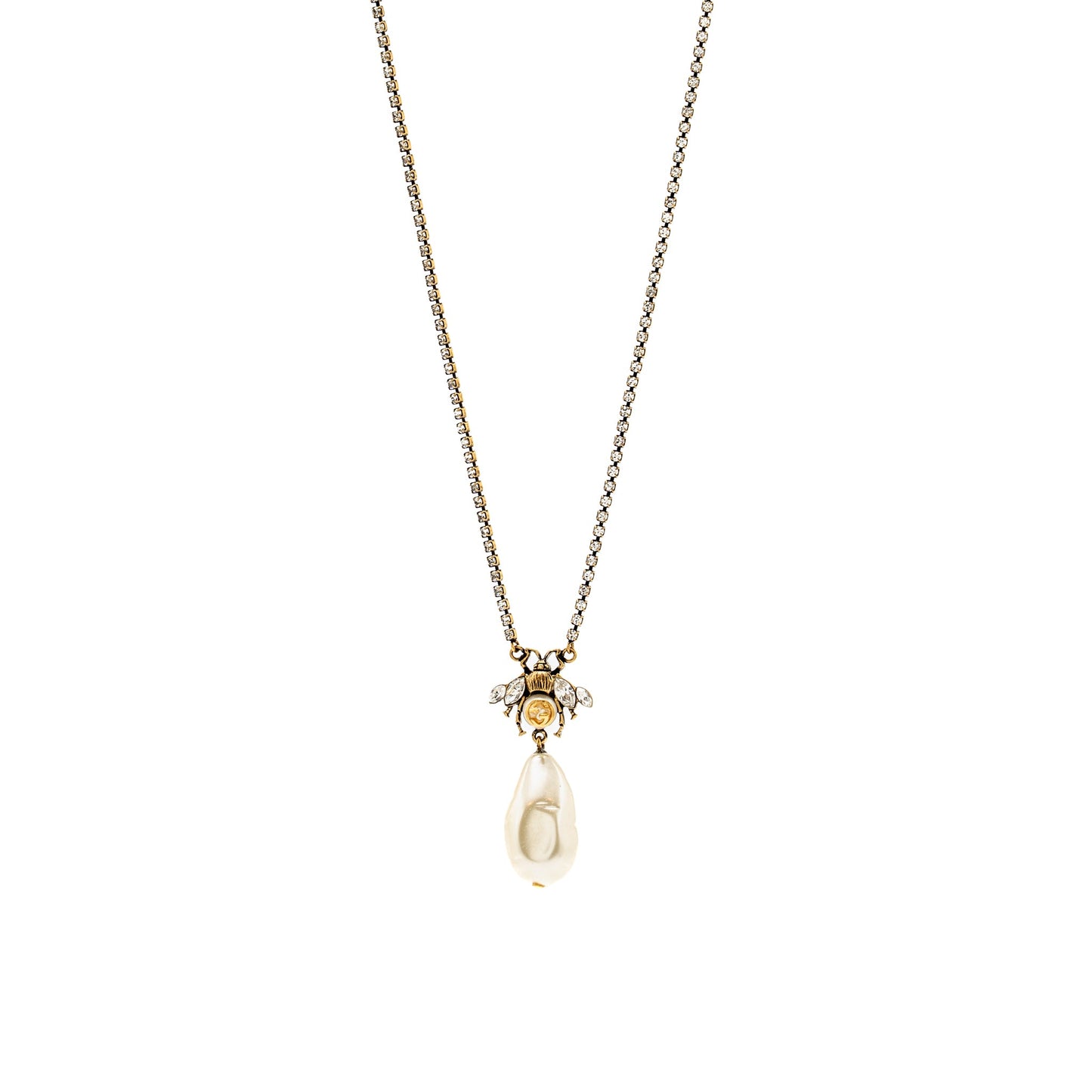 Gucci Bee Necklace and Bracelet Crystal/Pearl Gold Tone (Sell in a Set)