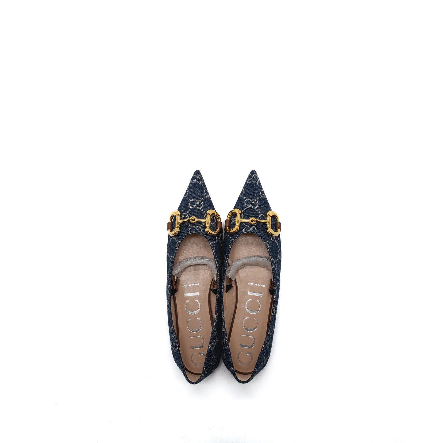 Gucci Size 37 Horsebit Ballerina Shoes Supreme Denim