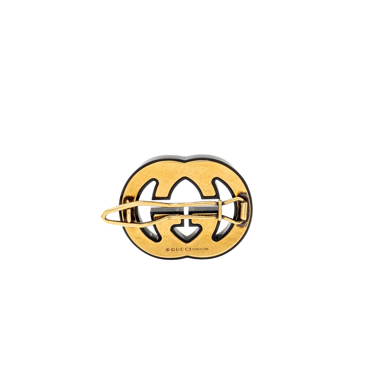 Gucci Logo Crystal Hair Clip Black