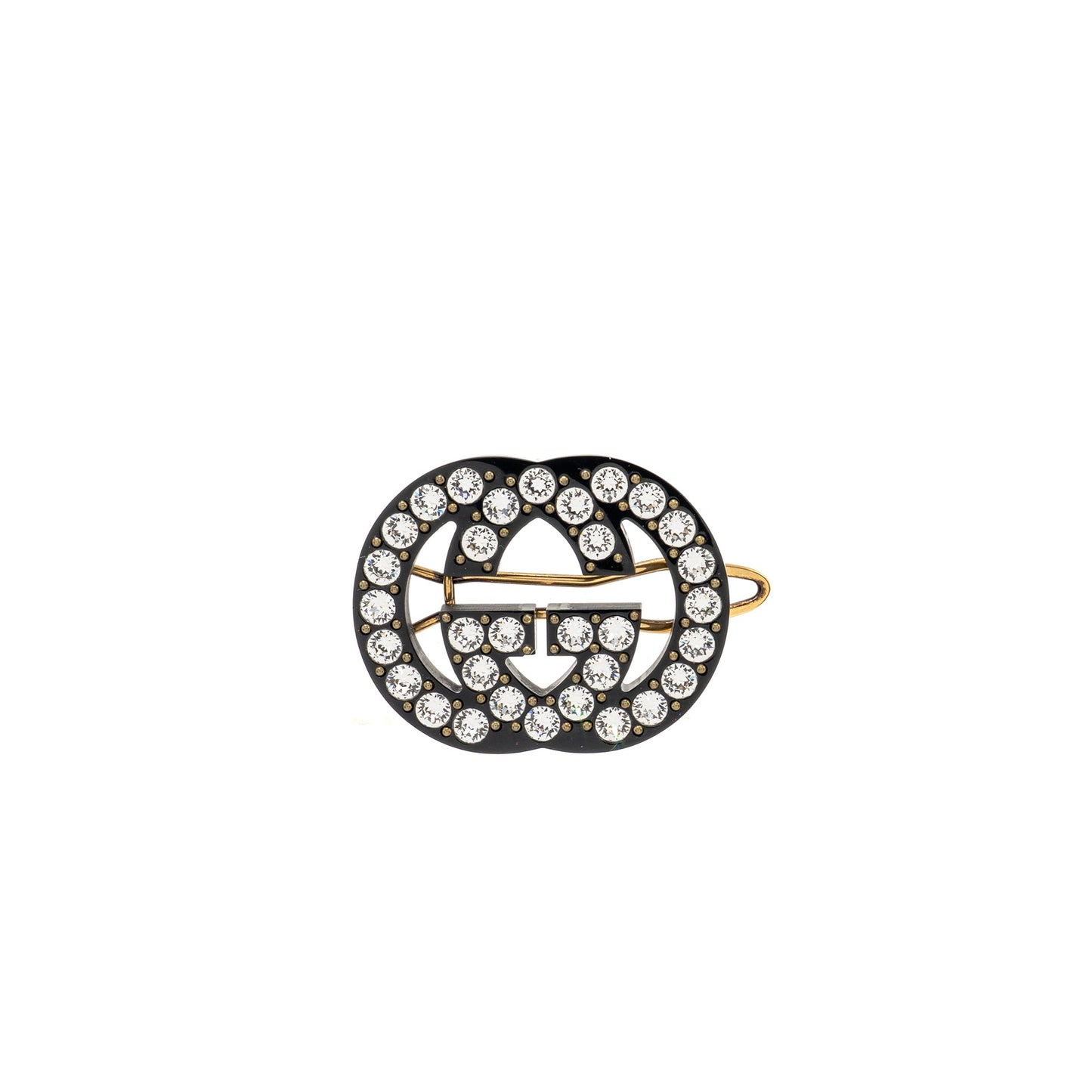 Gucci Logo Crystal Hair Clip Black