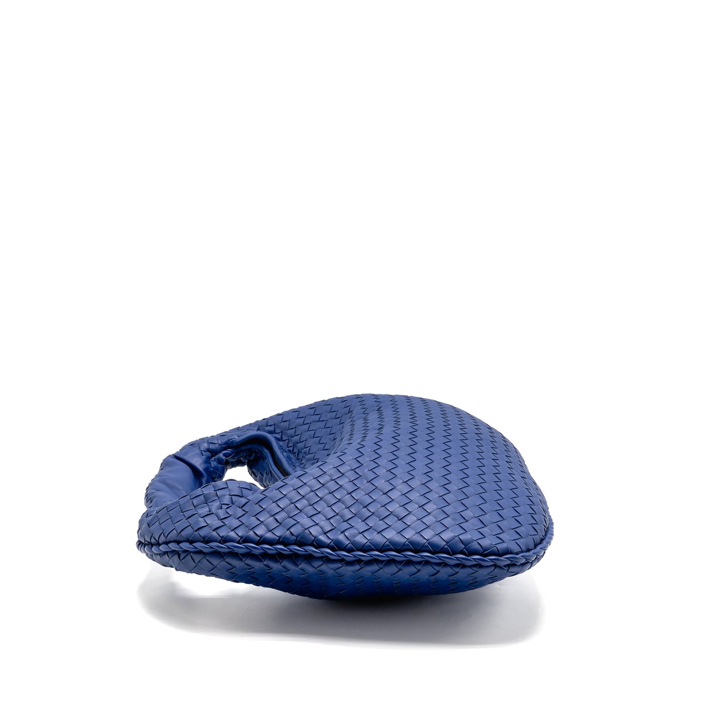 Bottega Veneta Intercciato Hobo Purse Lambskin Dark Blue