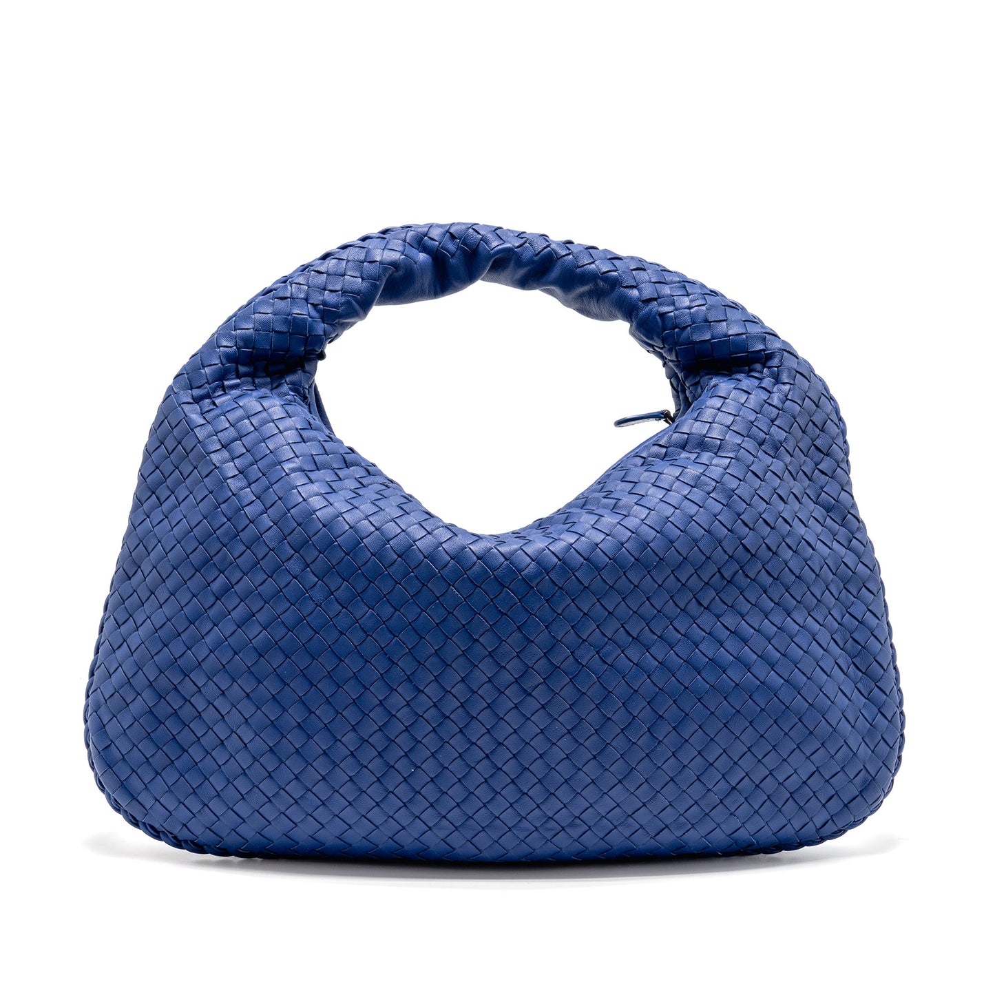 Bottega Veneta Intercciato Hobo Purse Lambskin Dark Blue