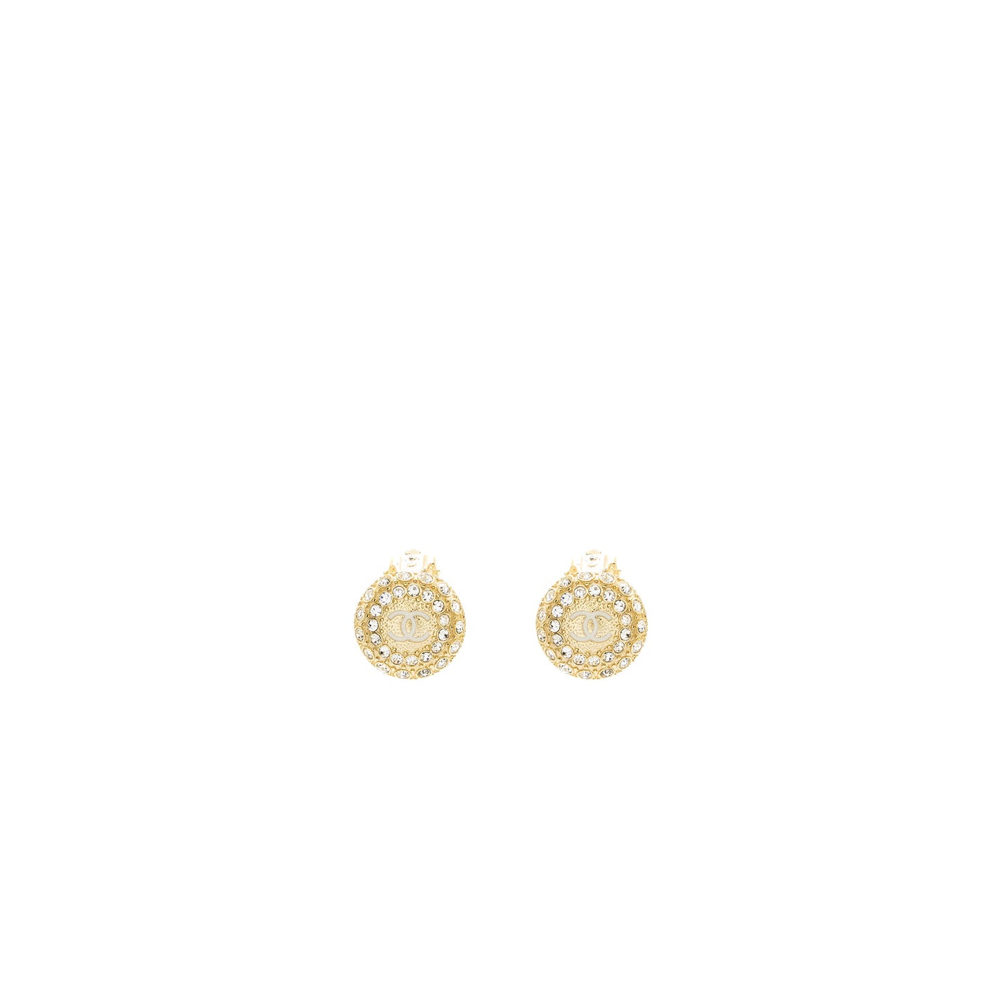 Chanel round cc logo earclips crystal gold tone