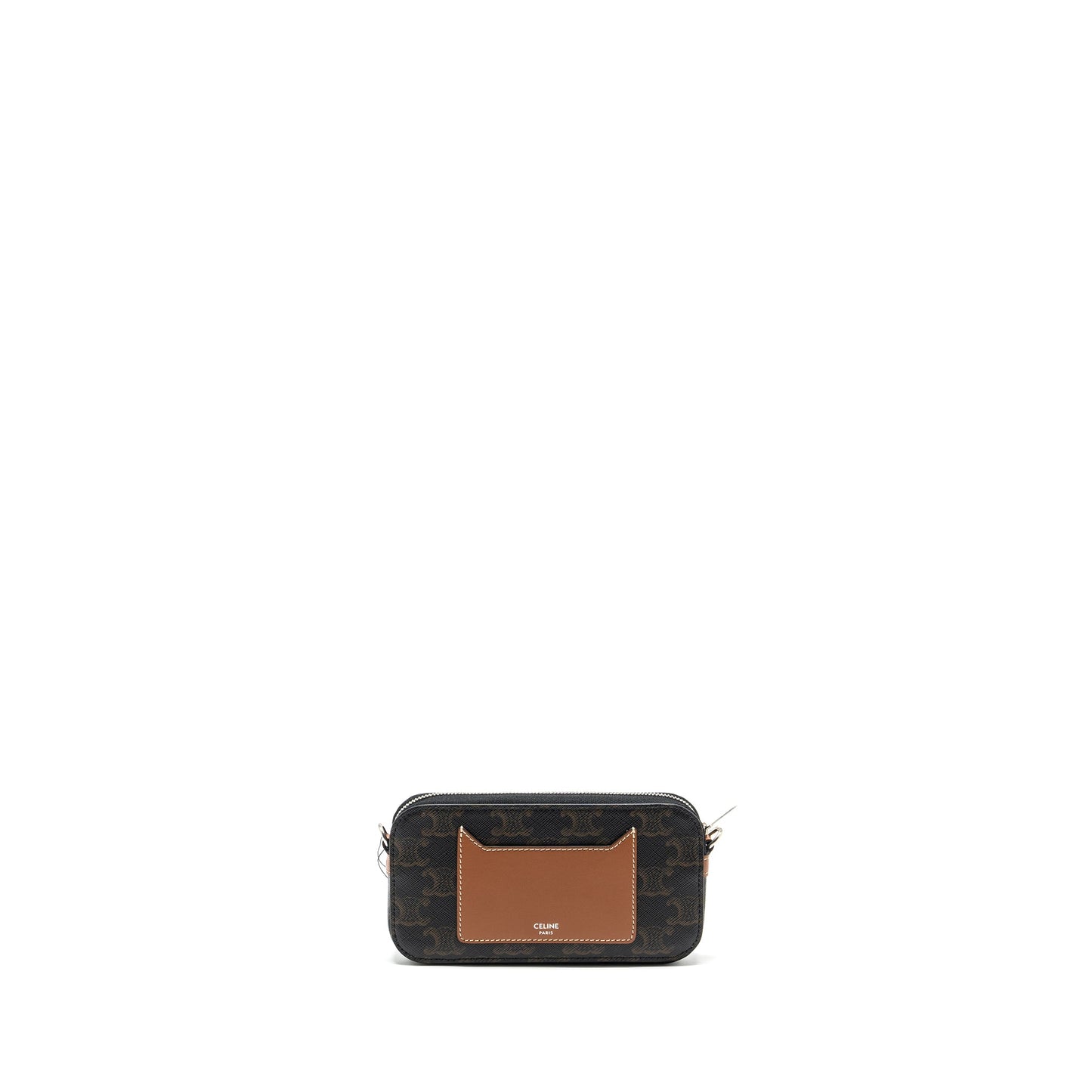 Celine Horizontal Triomphe Logo Print Pouch Coated Canvas/Leather Tan/Brown