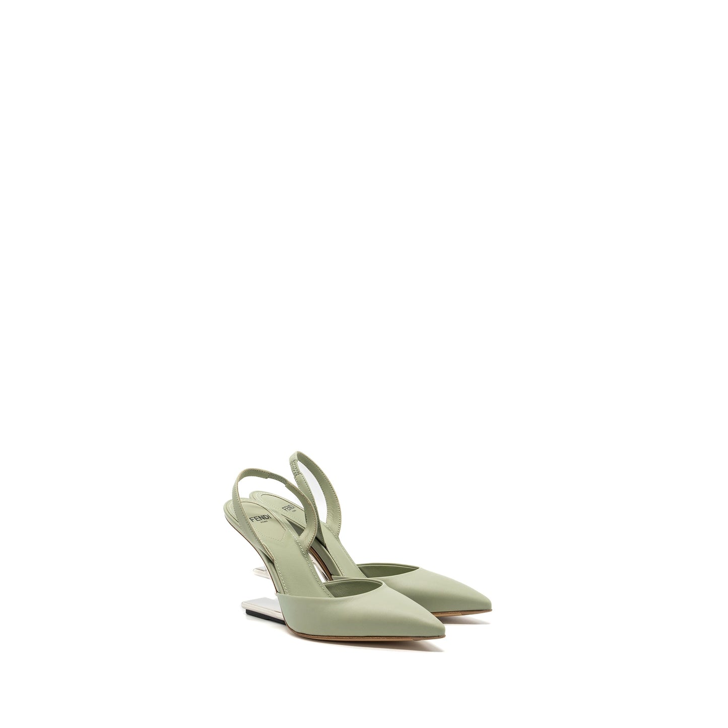 Fendi size 35 fendi first high-heeled slingbacks leather green