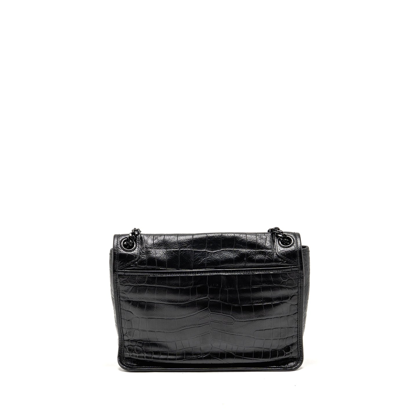 Saint Laurent/ Medium Niki Purse Crocodile-Embossed Black Calfskin Black Hardware