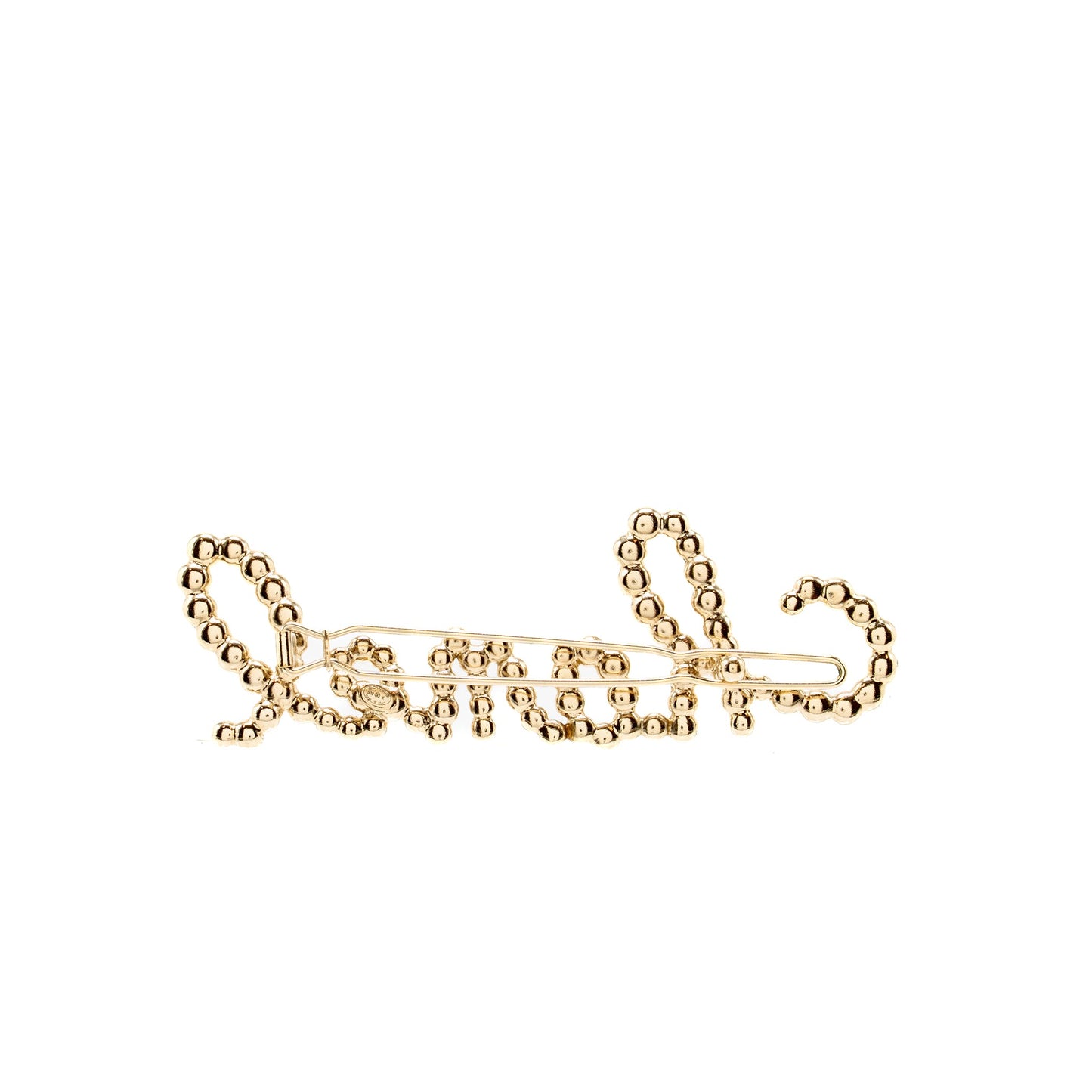 Chanel Letter Hair Clip Crystal/Pearl Light Gold Tone