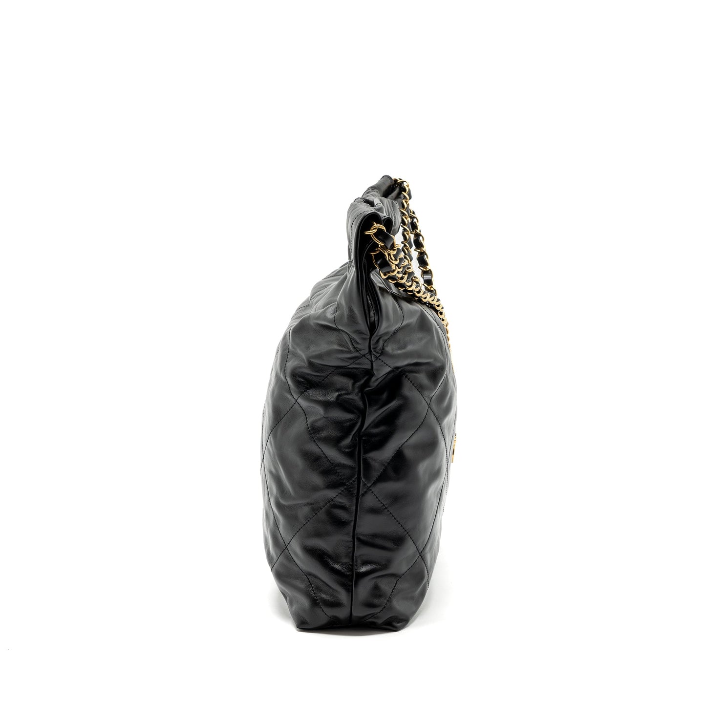 Chanel medium 22 bag shiny calfskin black GHW (Microchip)