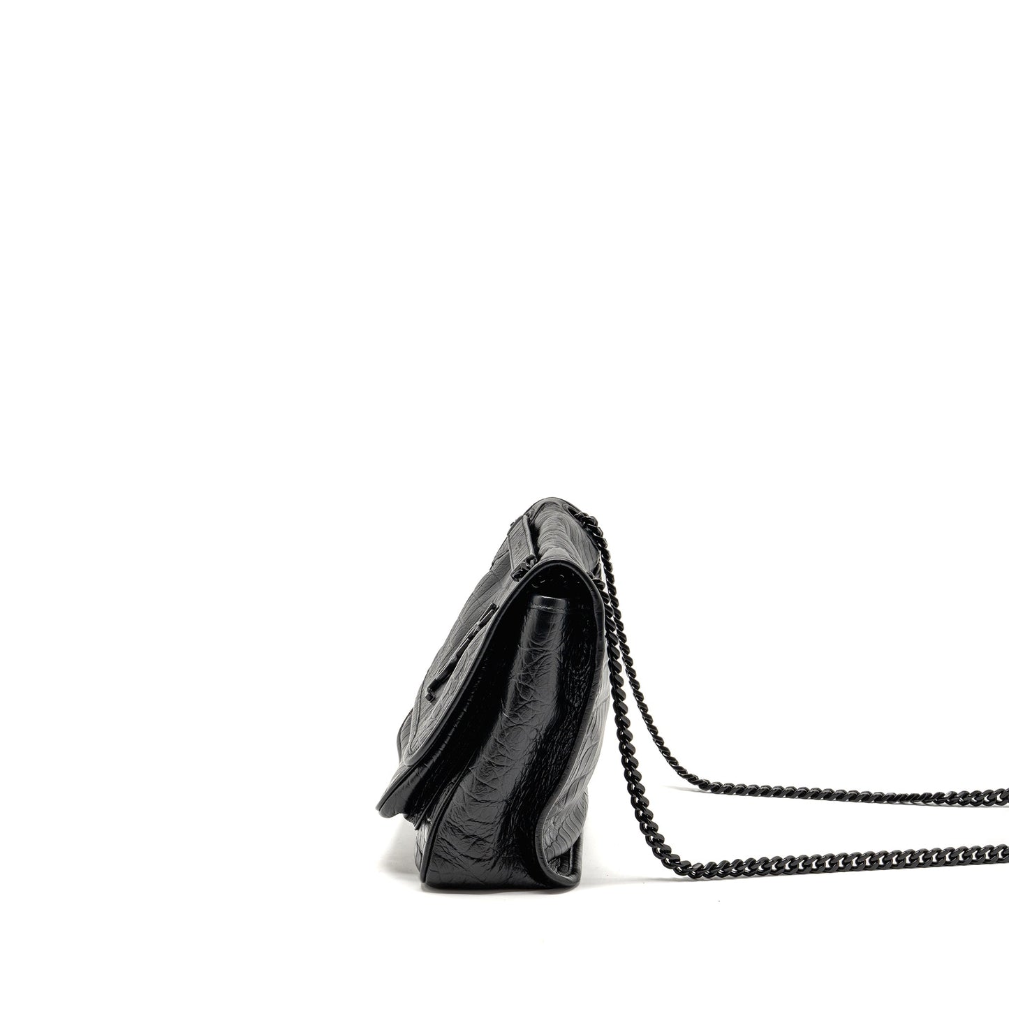 Saint Laurent/ Medium Niki Purse Crocodile-Embossed Black Calfskin Black Hardware