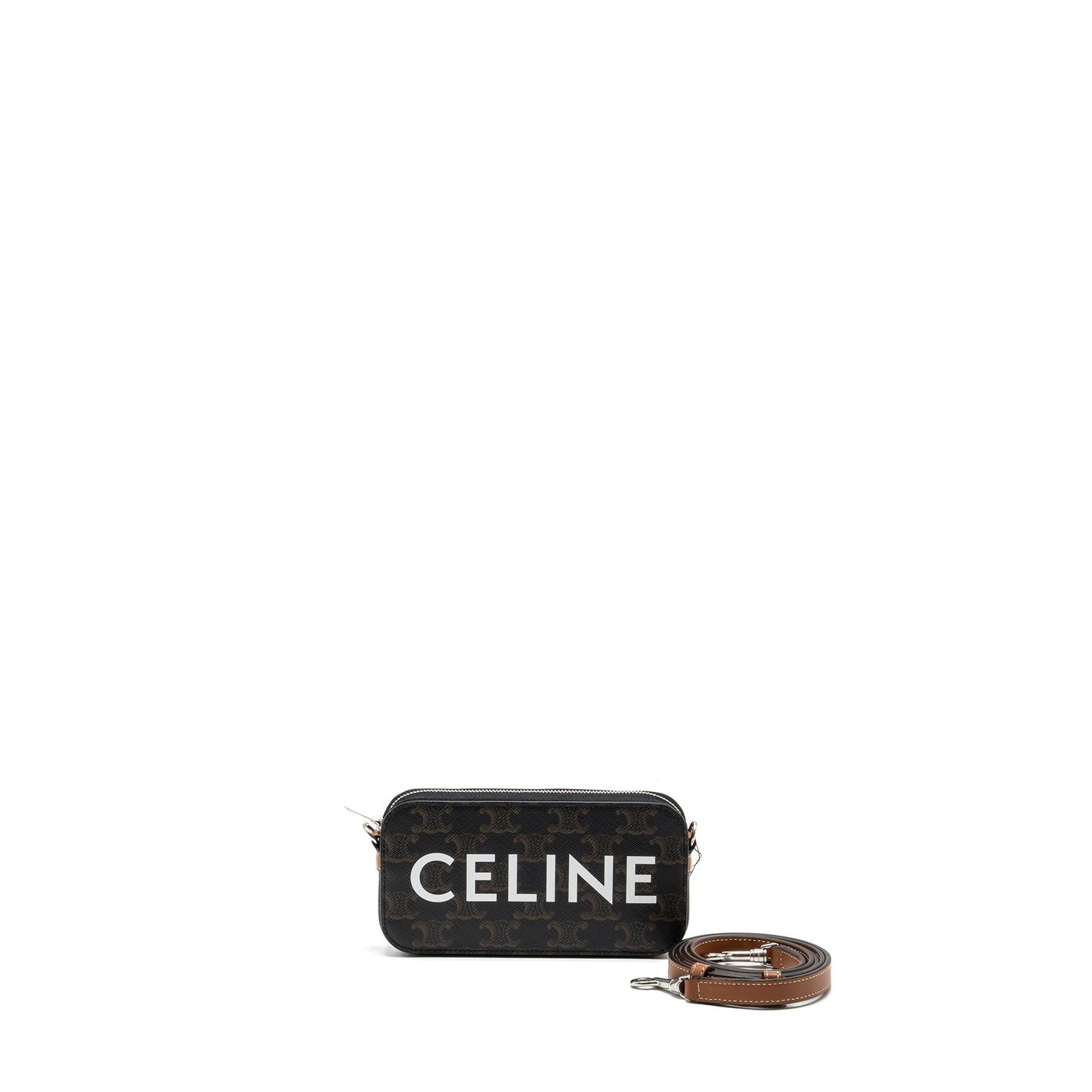 Celine Horizontal Triomphe Logo Print Pouch Coated Canvas/Leather Tan/Brown