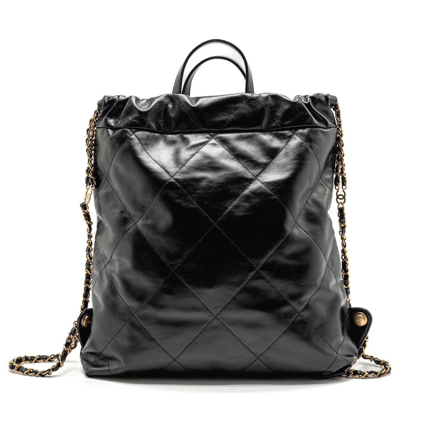 Chanel Large 22 Backpack Gold Letter Logo Shiny Calfskin Black GHW(microchip)