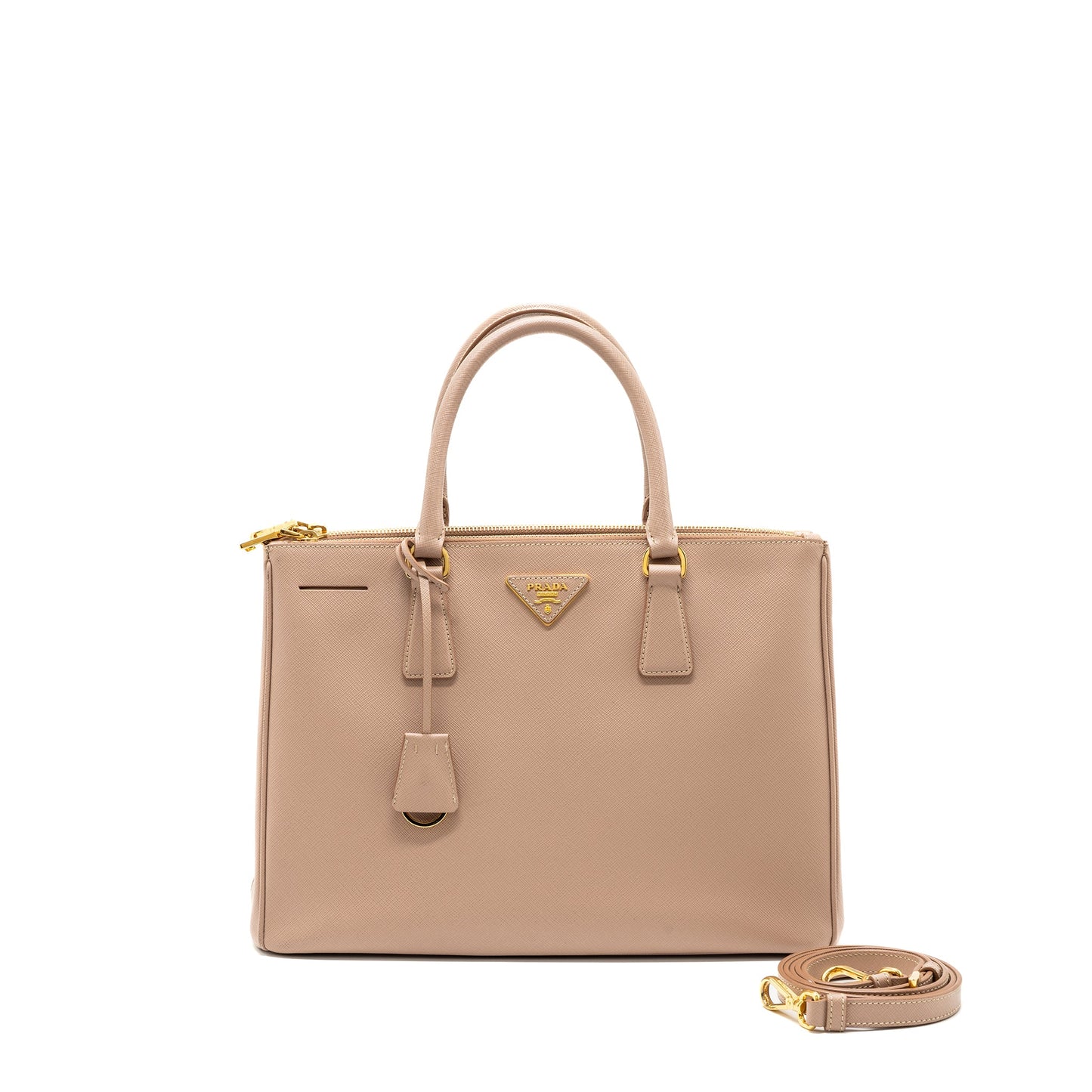 Prada Double Zip Shopping Toto Saffiano Cammeo