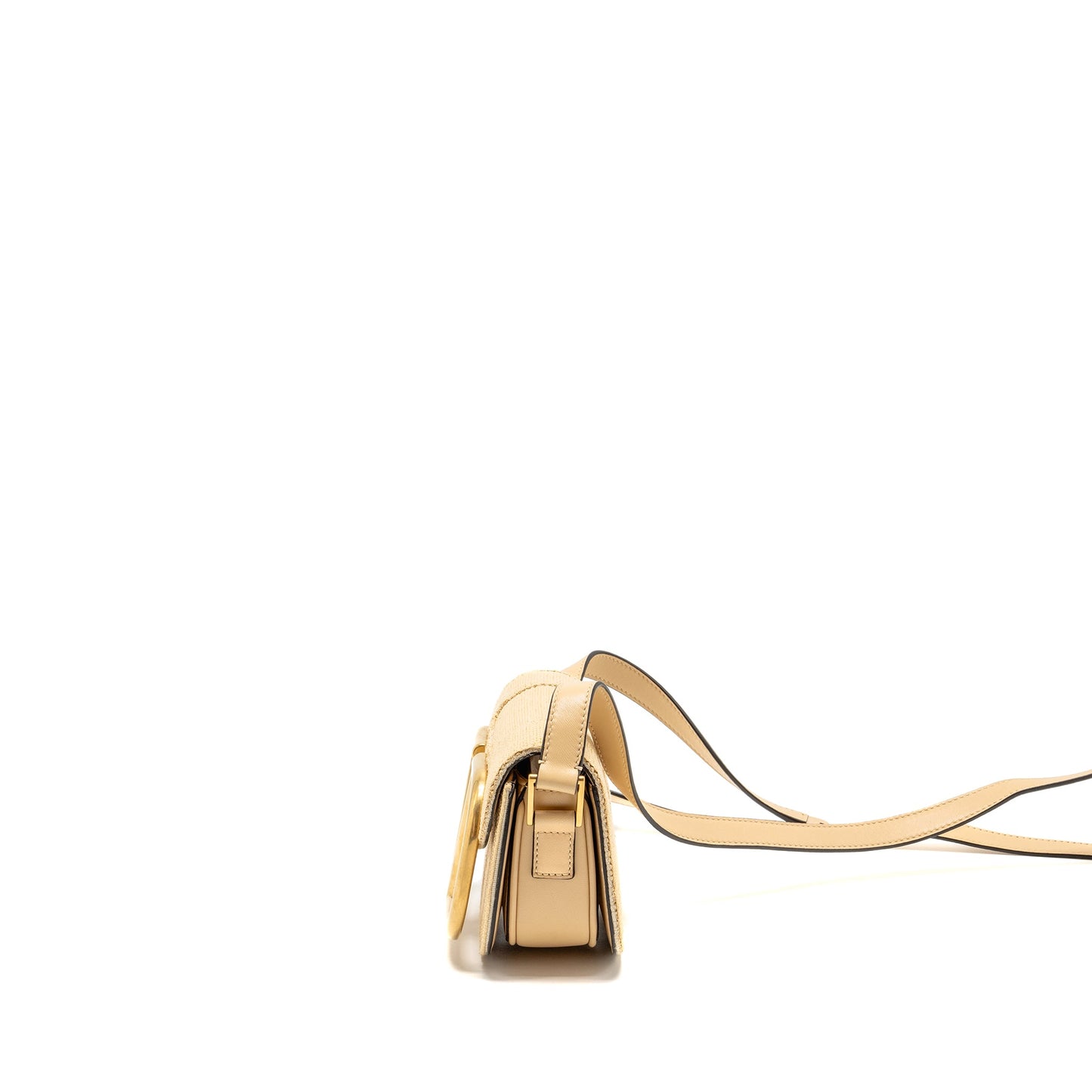 Valentino Small Supervee Crossbody Purse Leather/Raffia Beige
